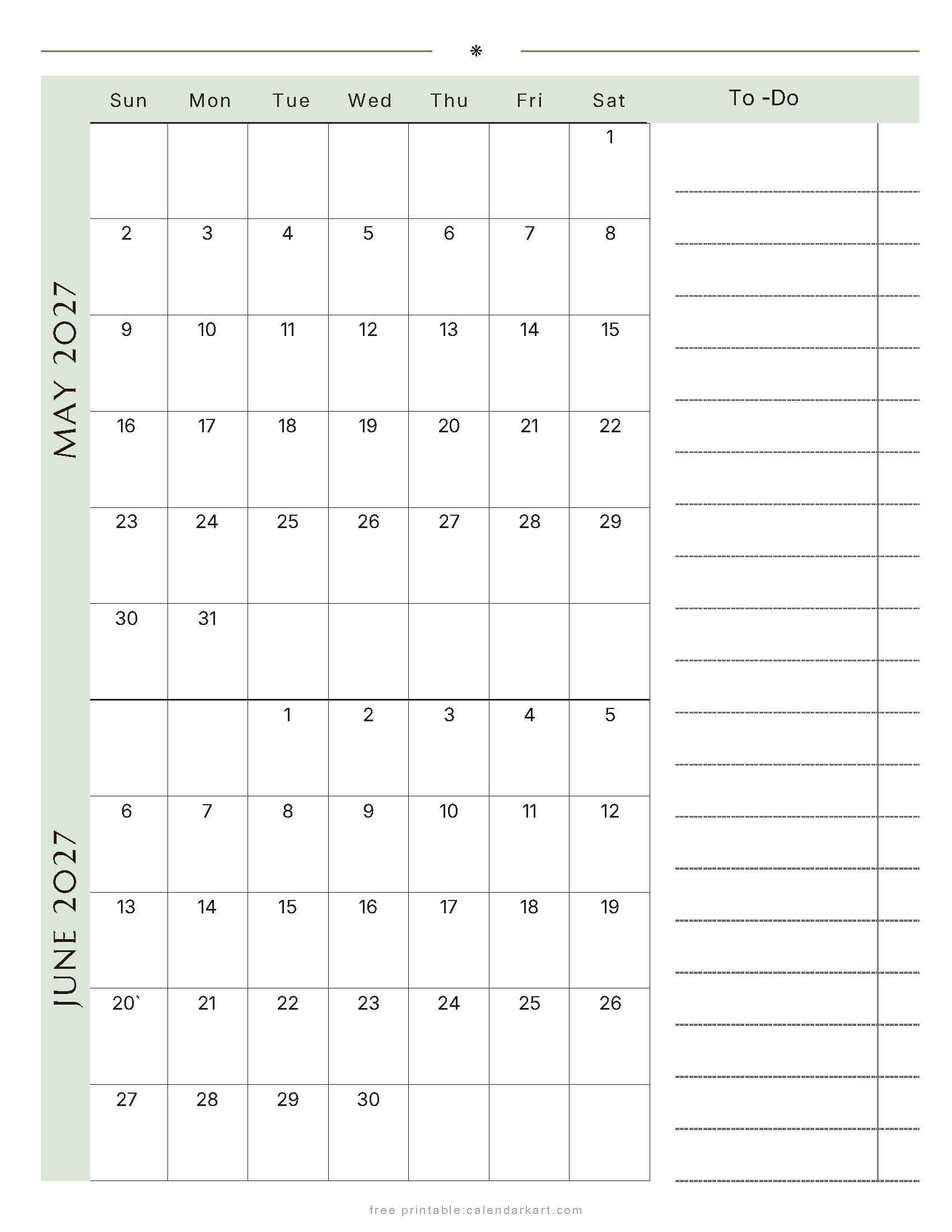 May-June Bi Monthly Calendar 2027 9