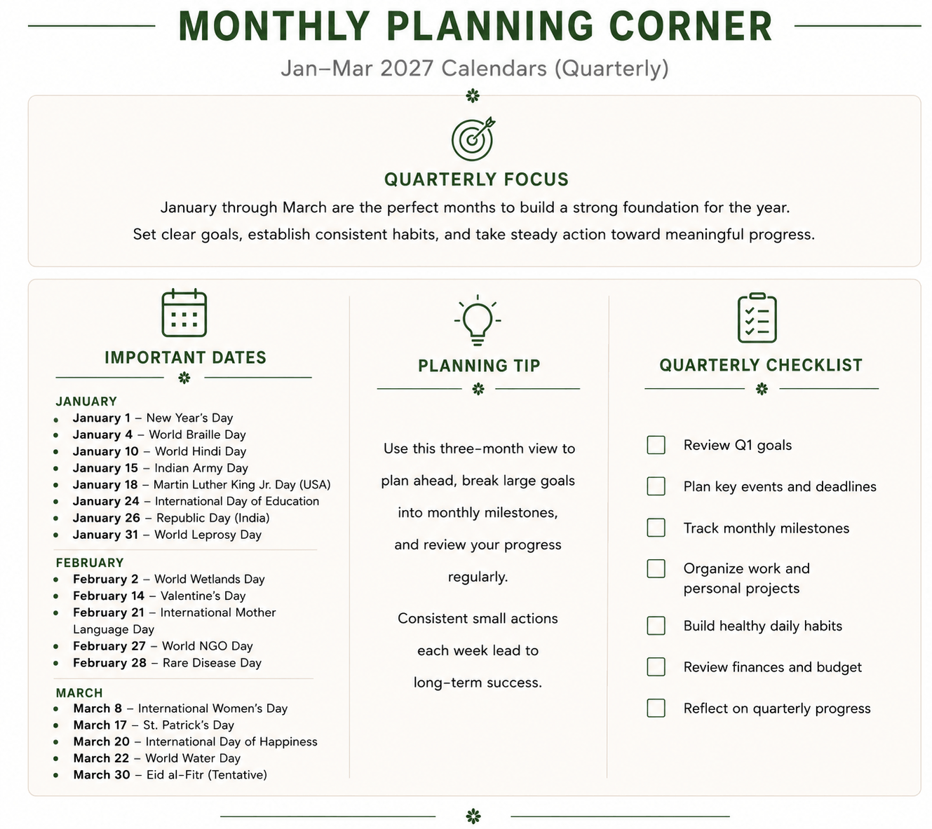 Monthly Focus Jan-Mar 2027