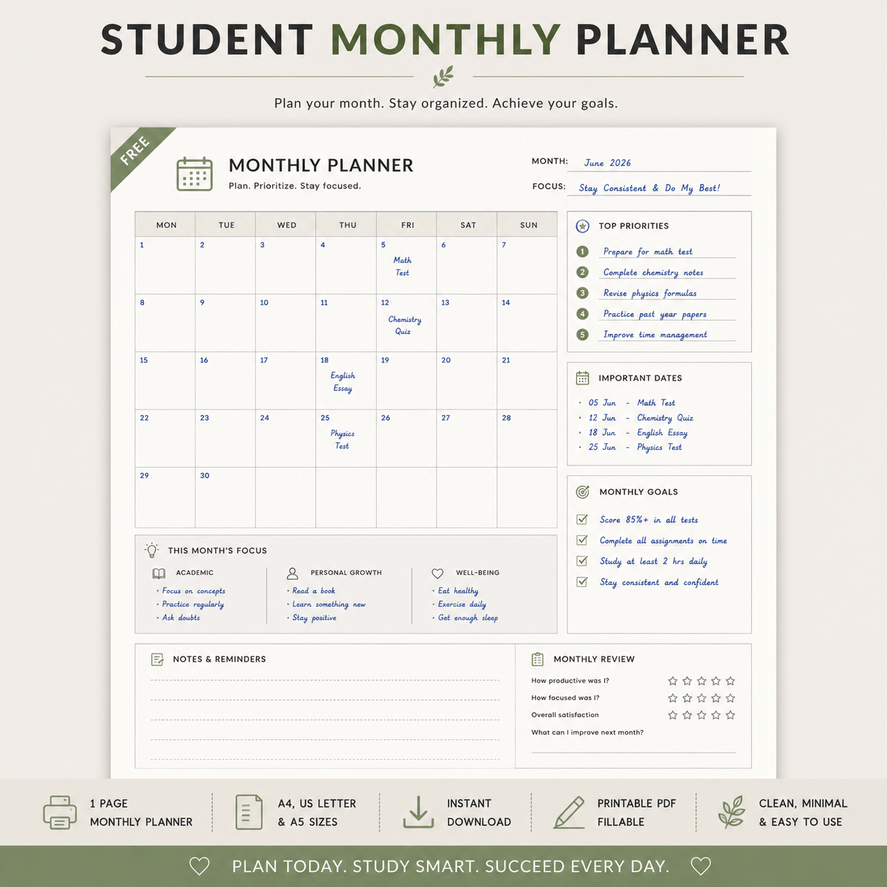 Monthly Planner Kit Printable
