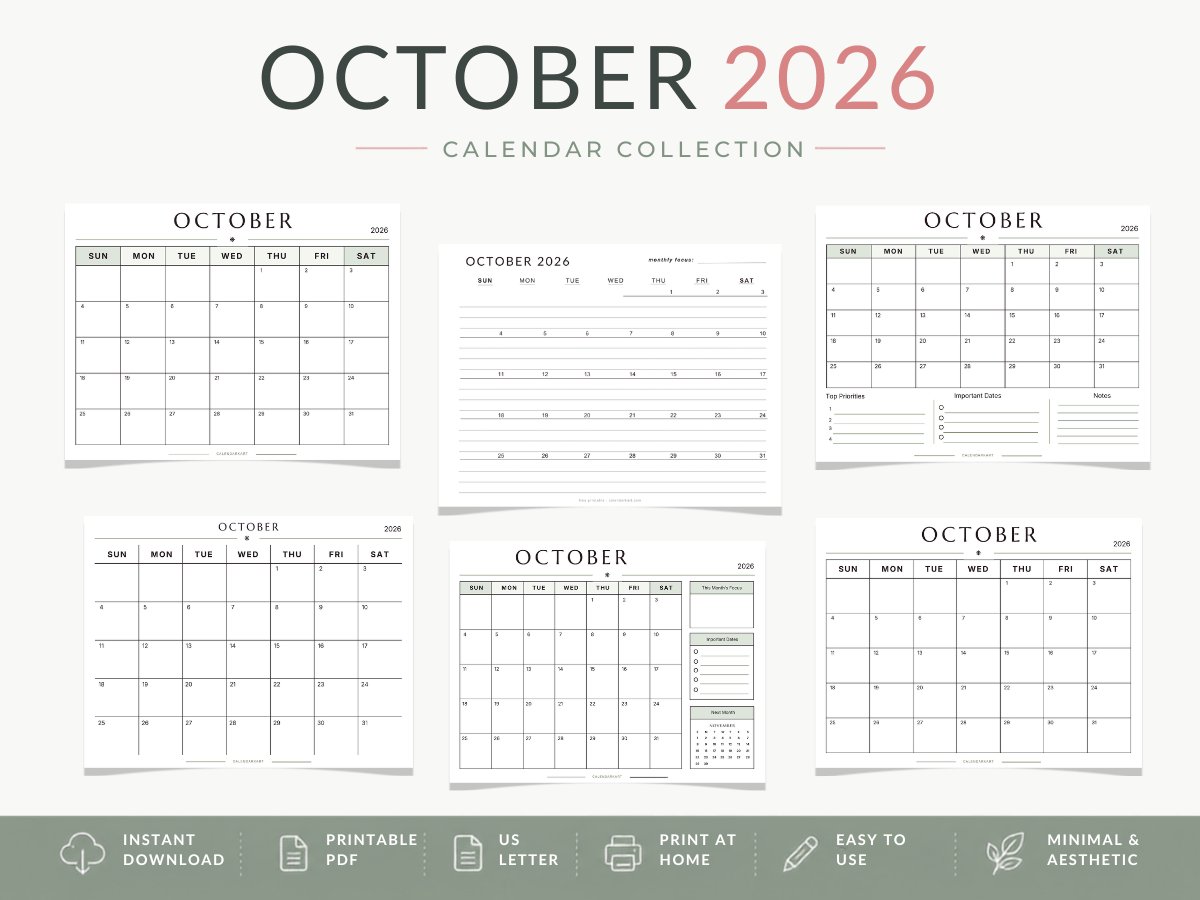 October 2026 Calendars By Calendarkart