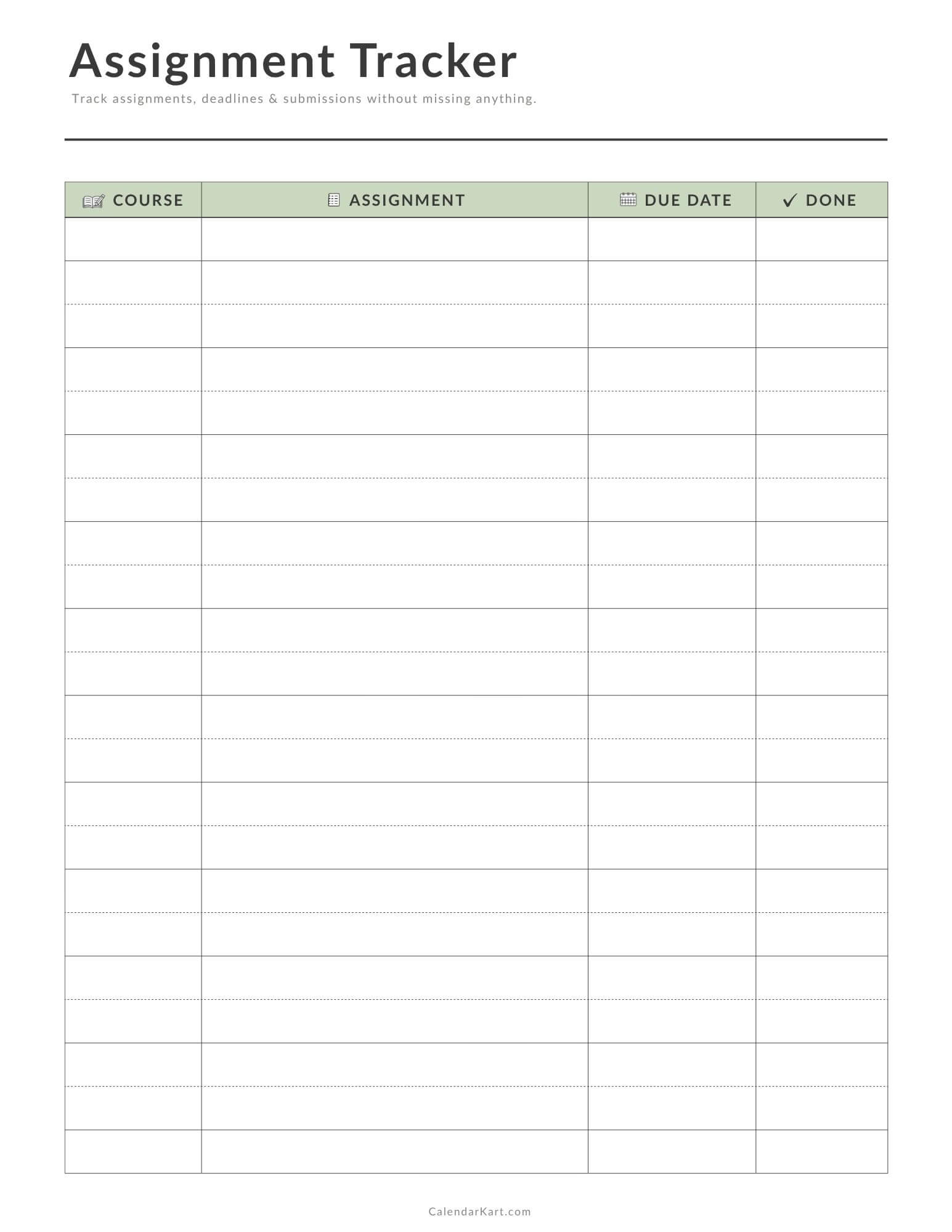 Free Printable Assignment Tracker Sage Green