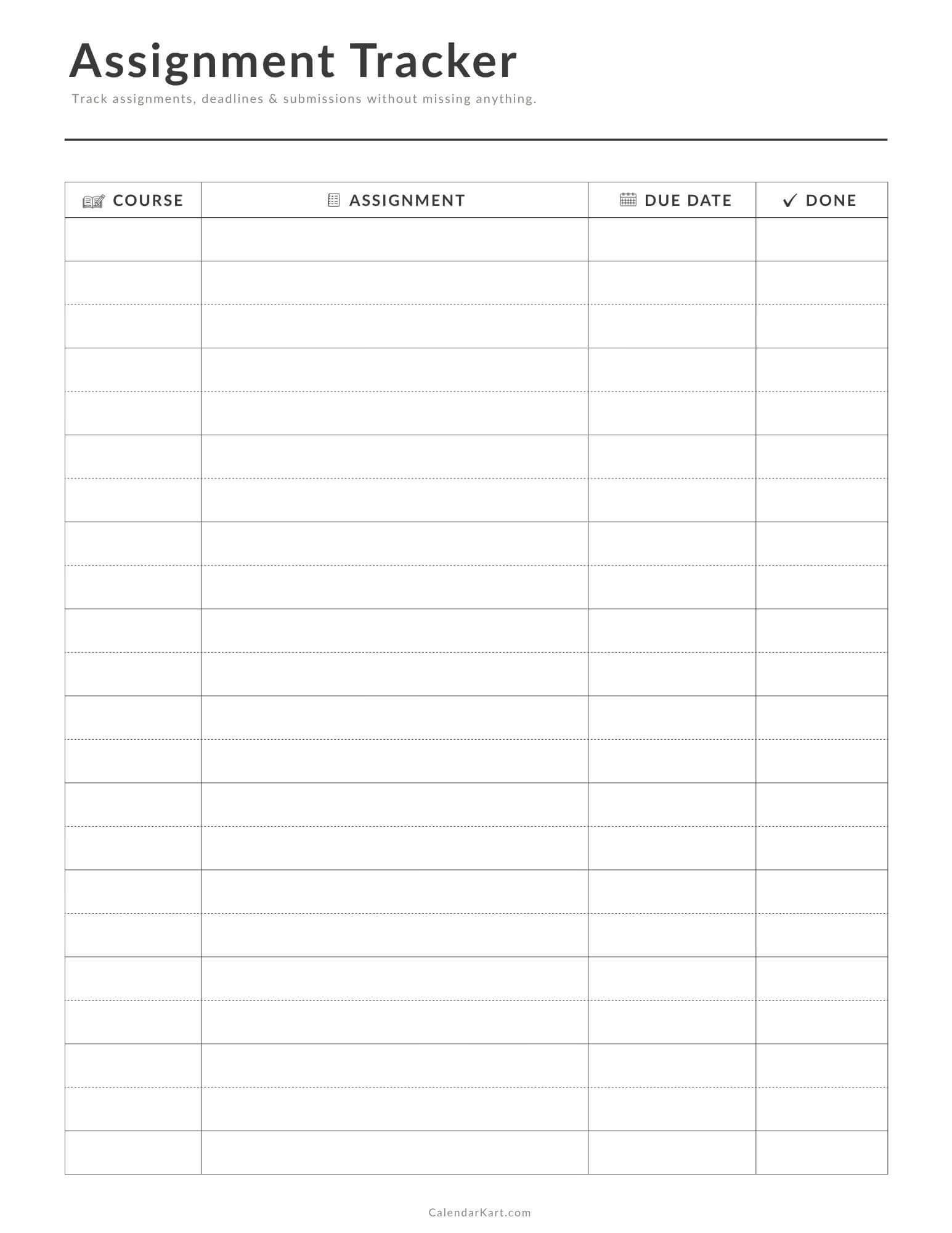 Free Printable Assignment Tracker