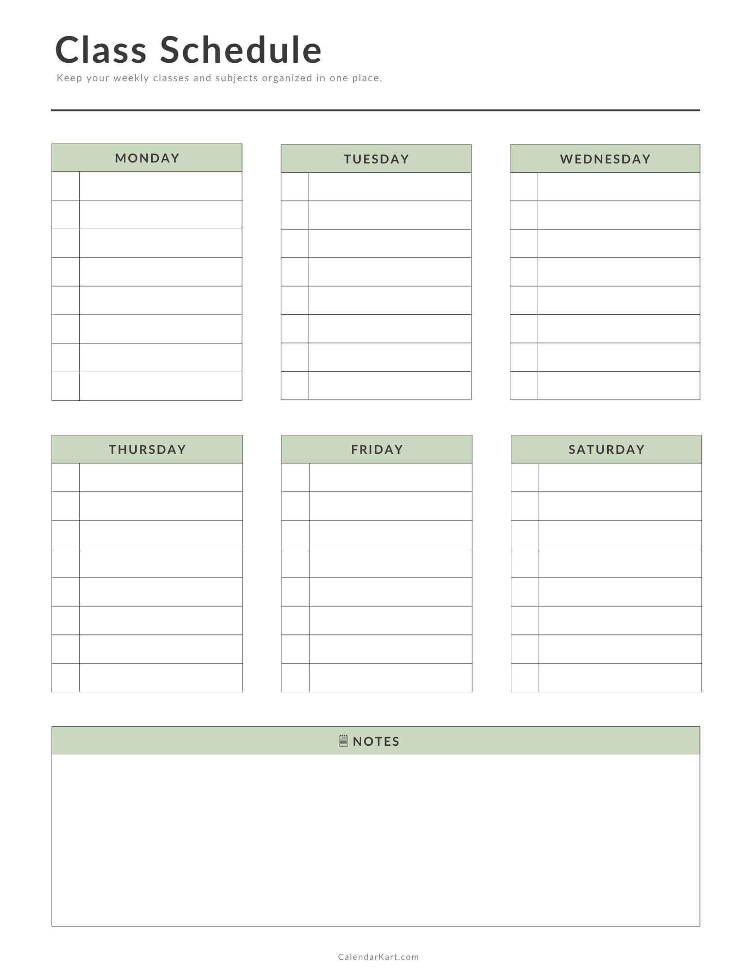 Free Printable Class Schedule Sage Green