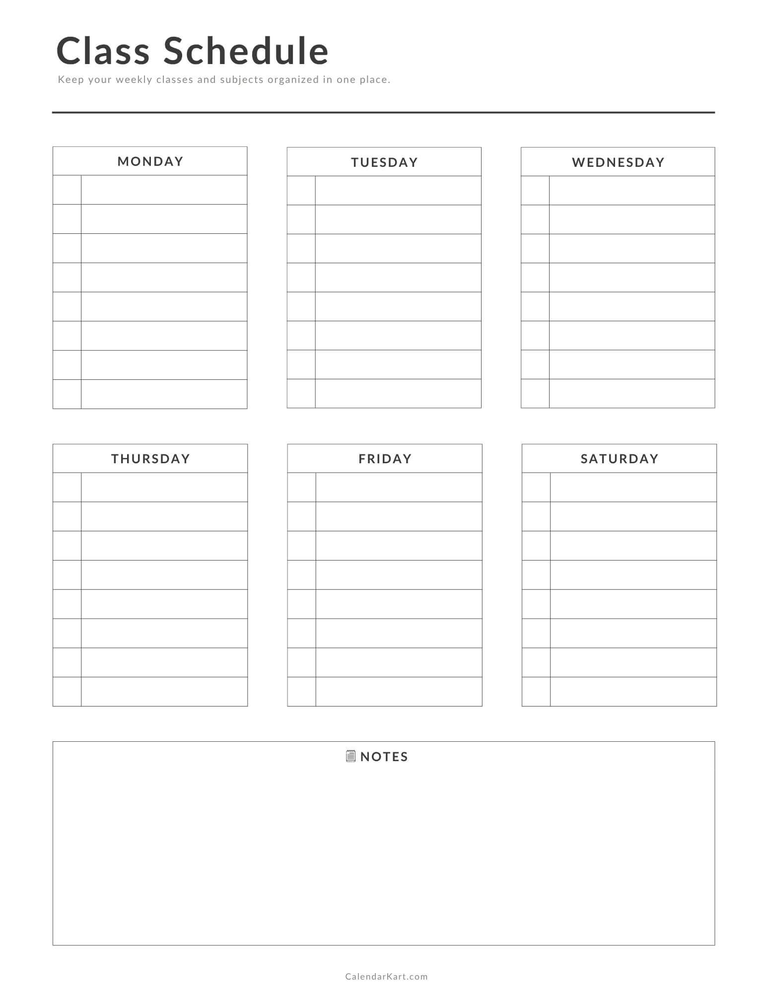Free Printable Class Schedule