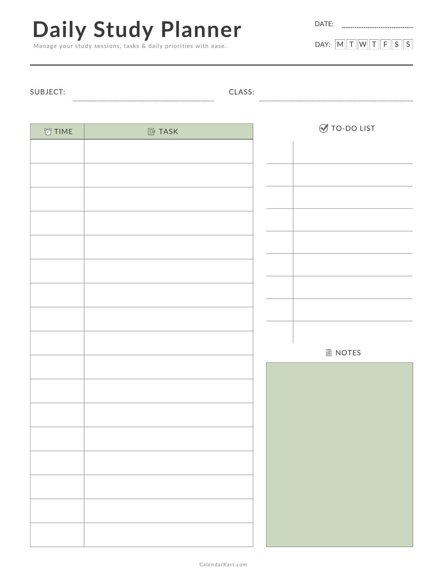 Free Printable Daily Study Planner Sage Green