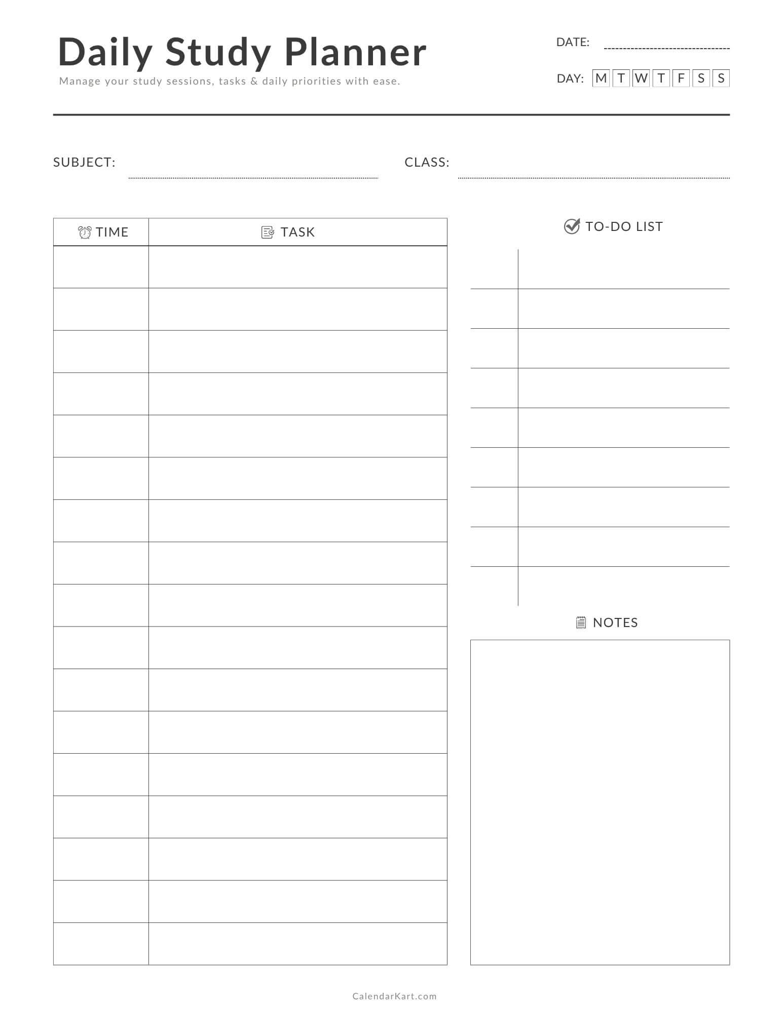 Free Printable Daily Study Planner