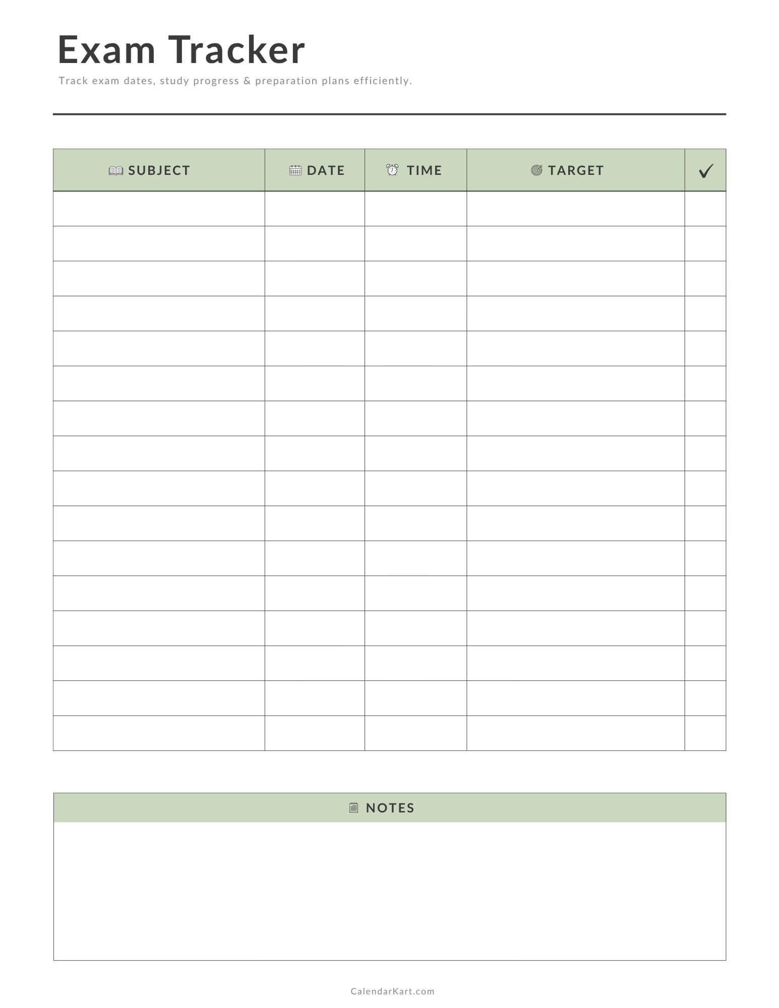 Free Printable Exam Tracker Sage Green