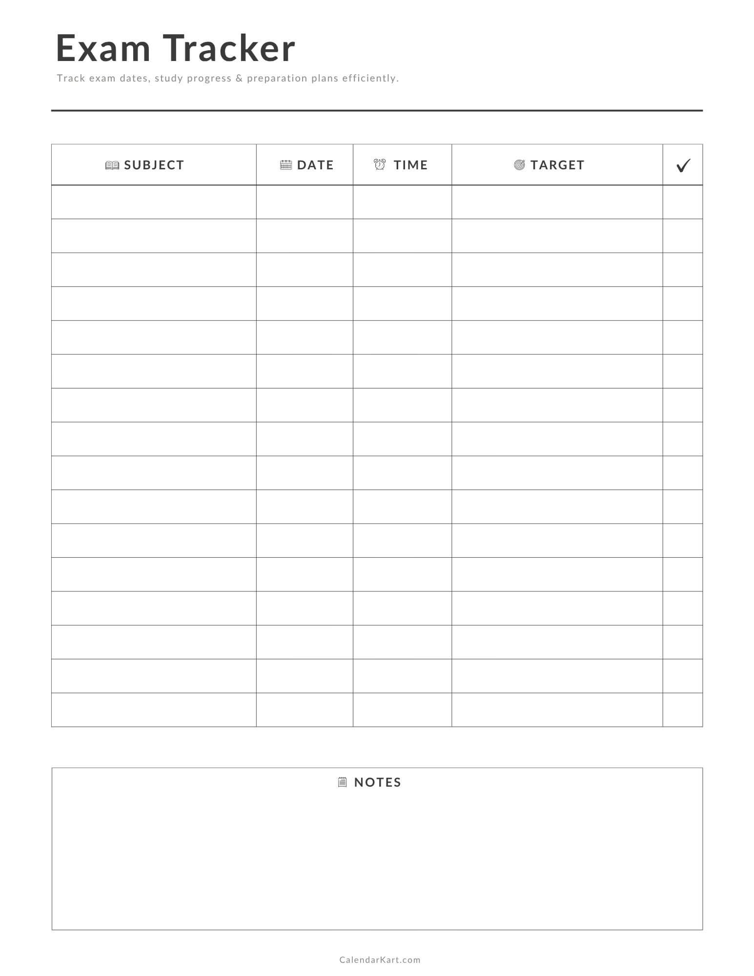 Free Printable Exam Tracker