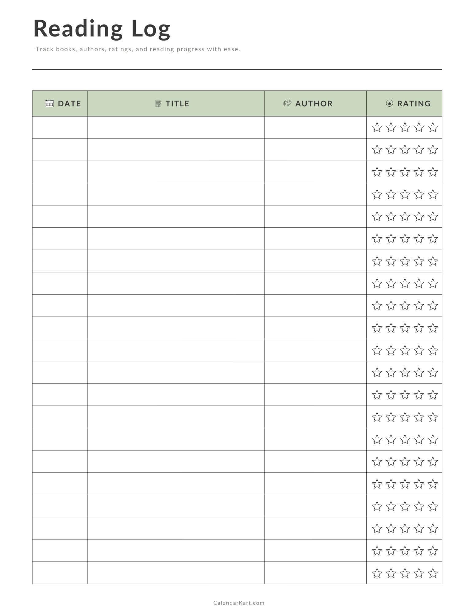 Free Printable Reading Log Sage Green