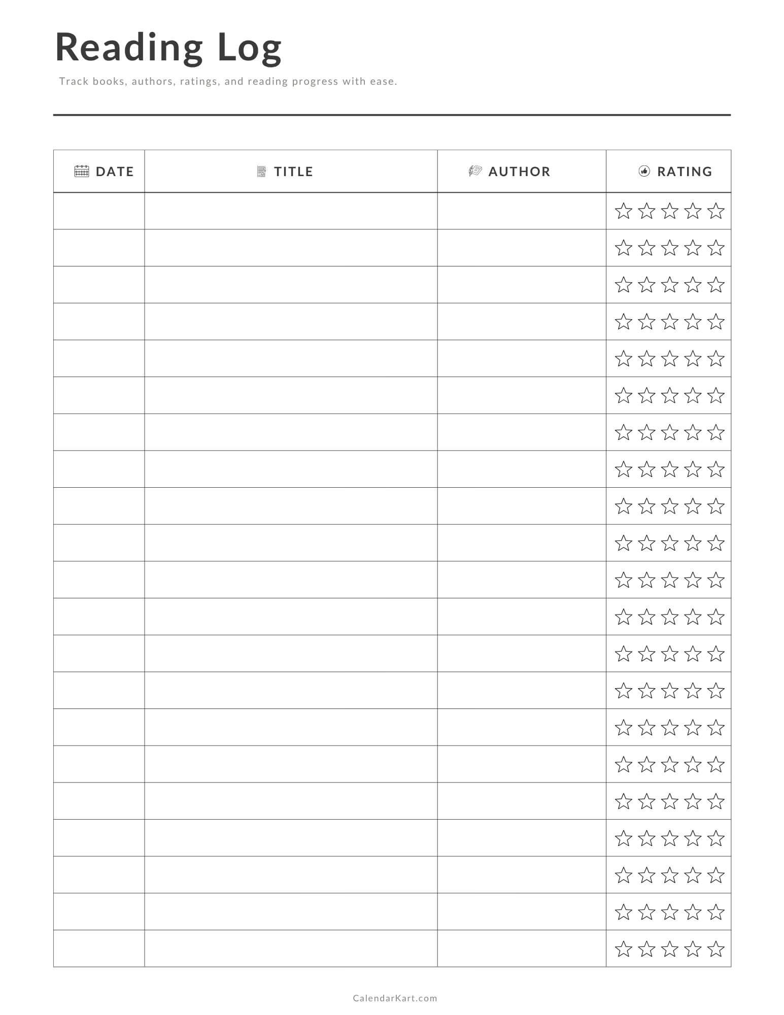 Free Printable Reading Log