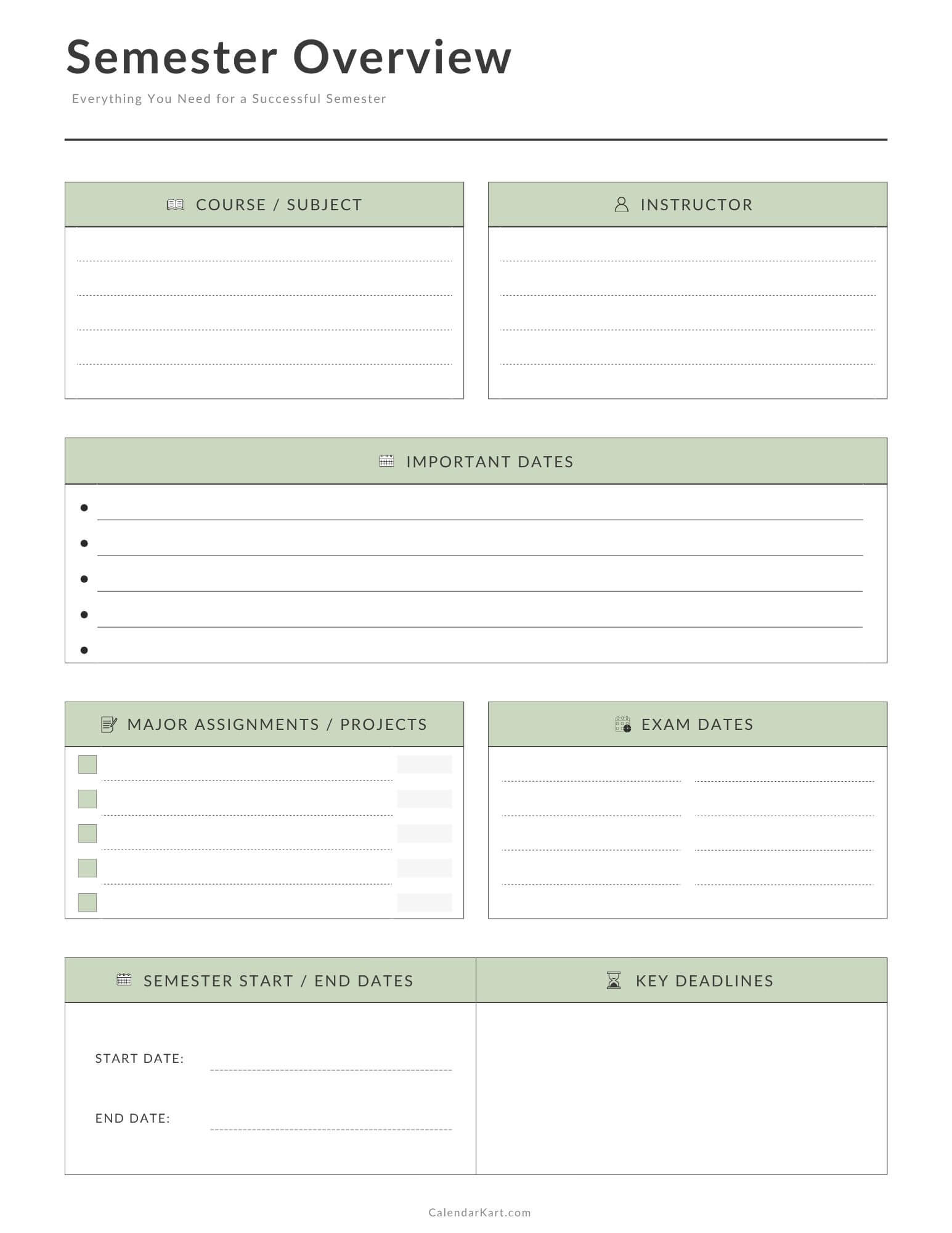 Free Printable Semester Overview Sage Green