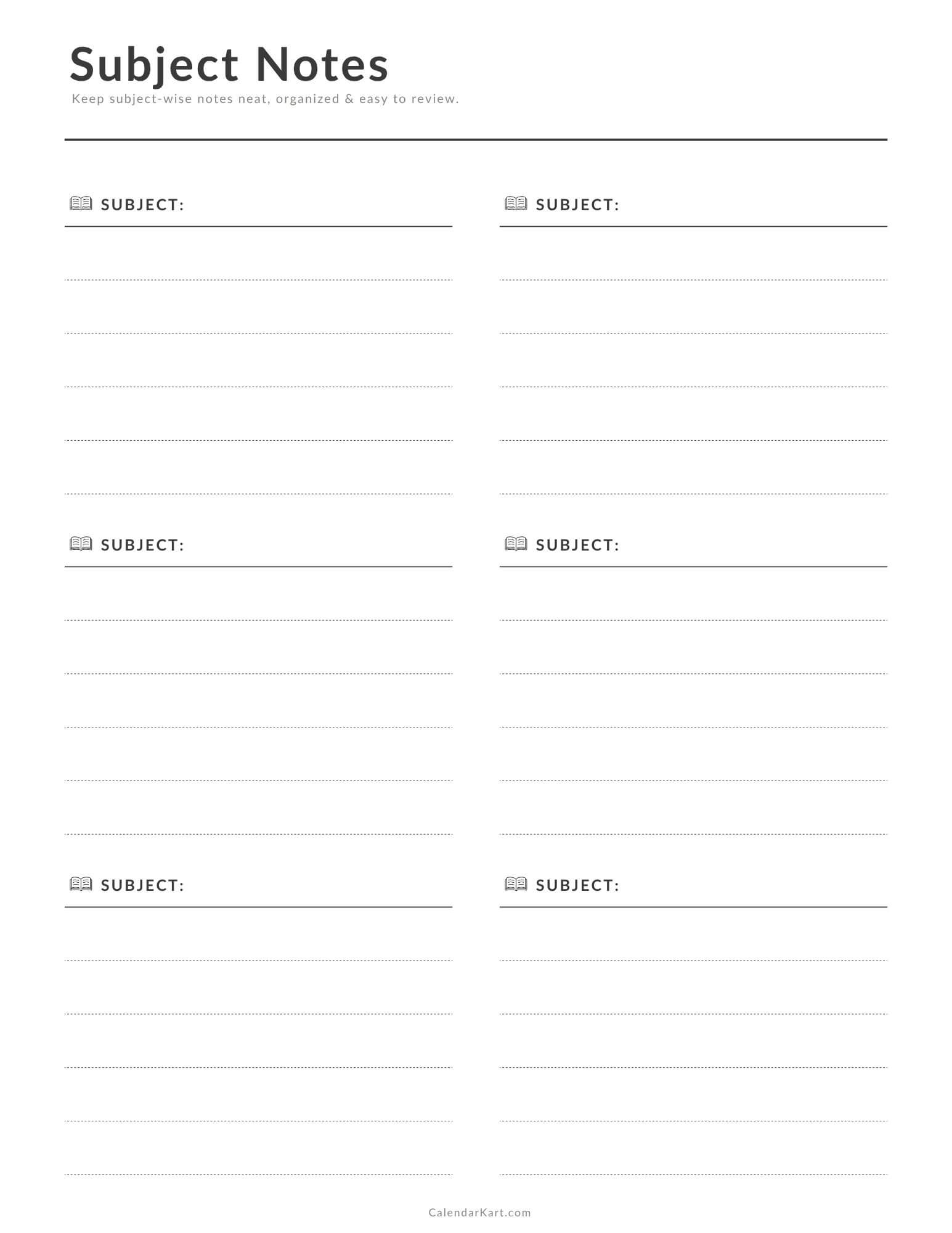 Free Printable Subject Notes