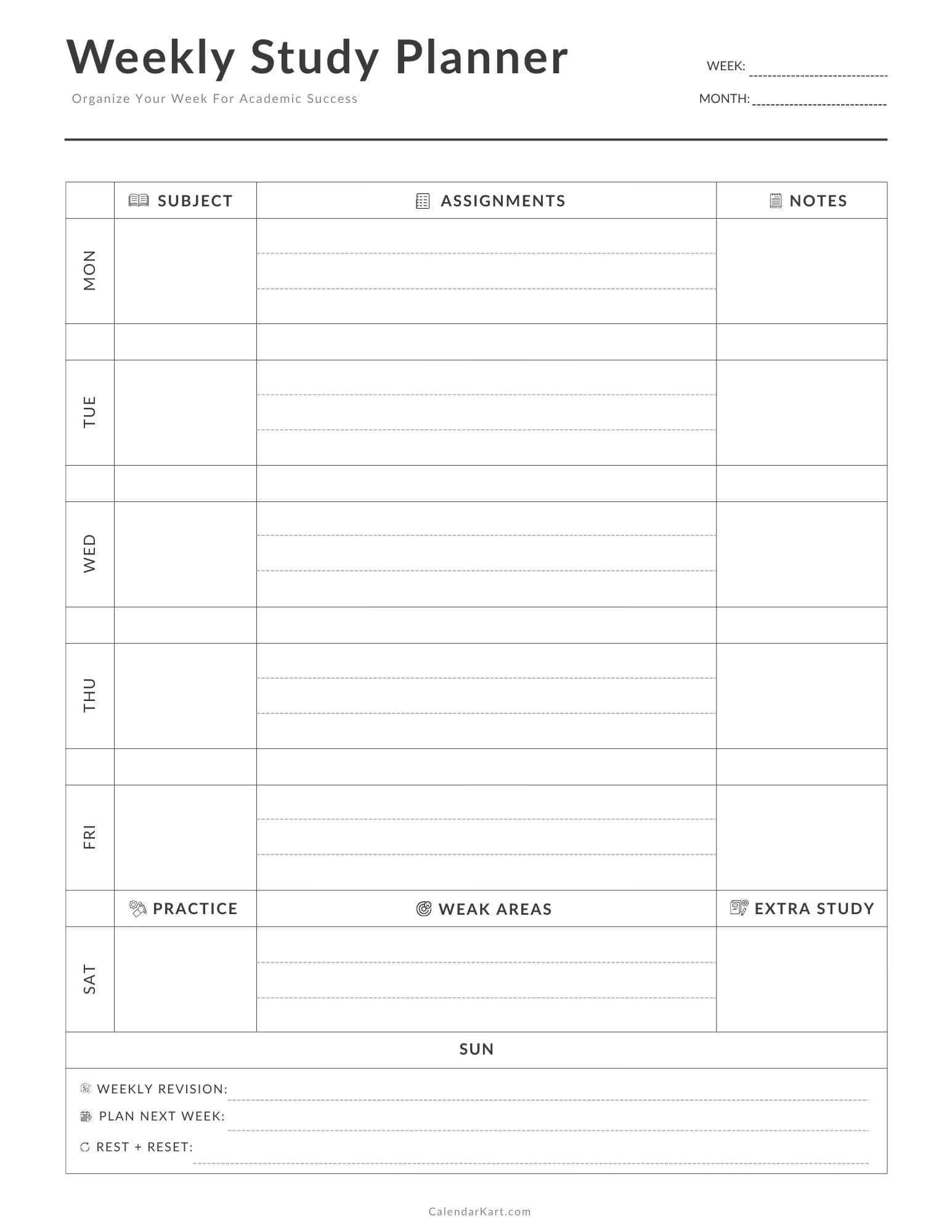 Free Printable Weekly Study Planner