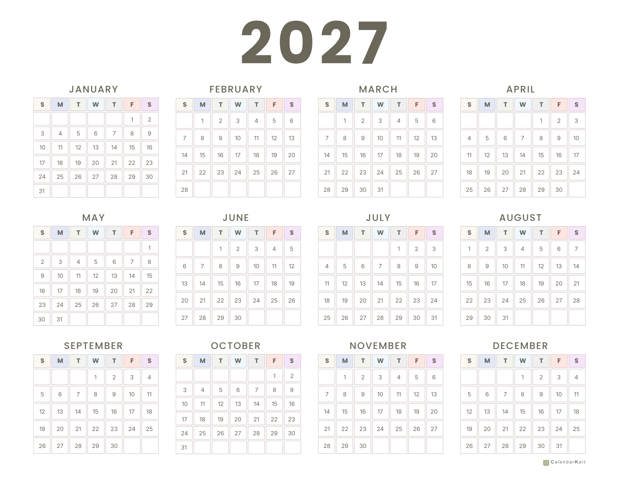 2027 New Design yearly Calendars 1