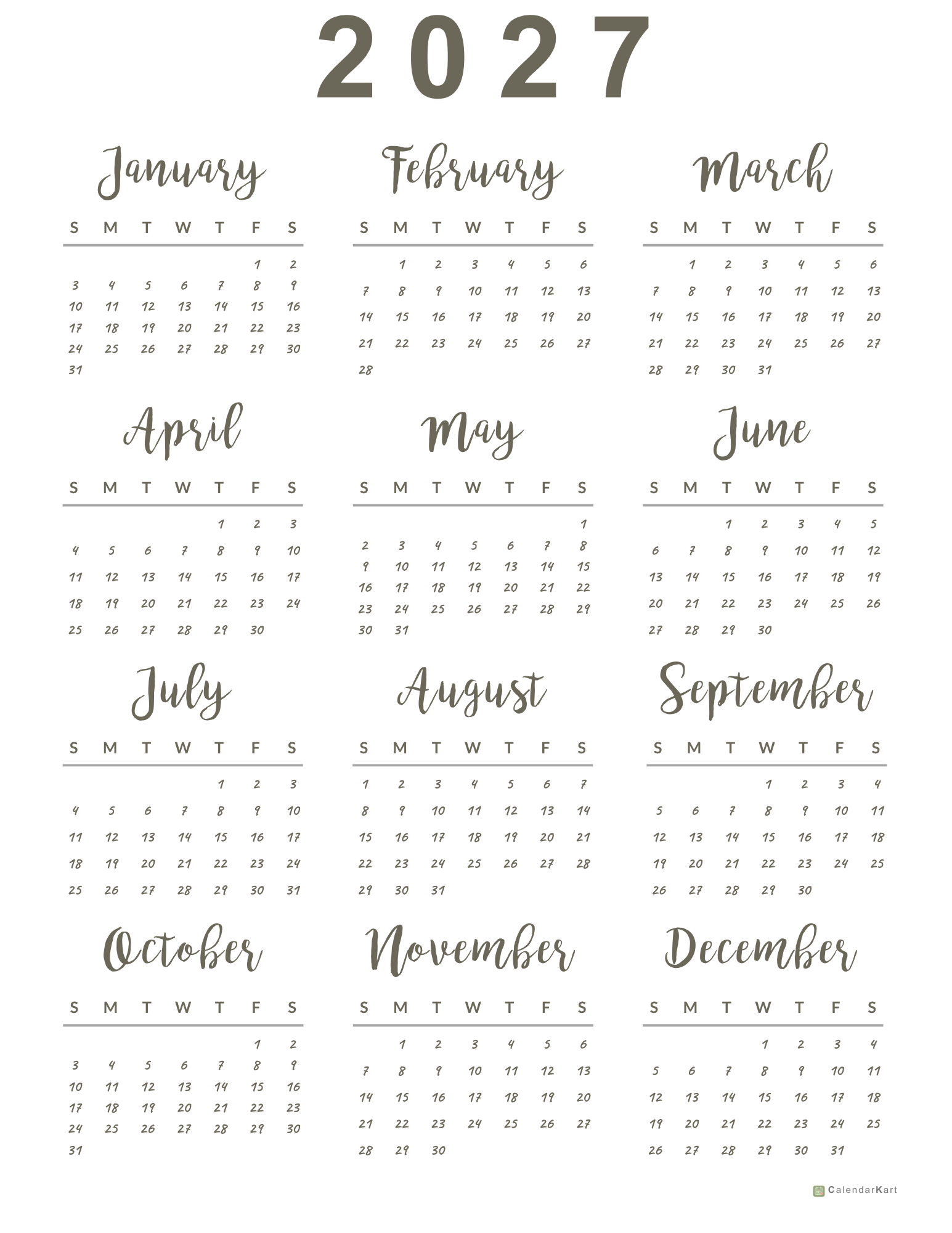 2027 New Design yearly Calendars 11