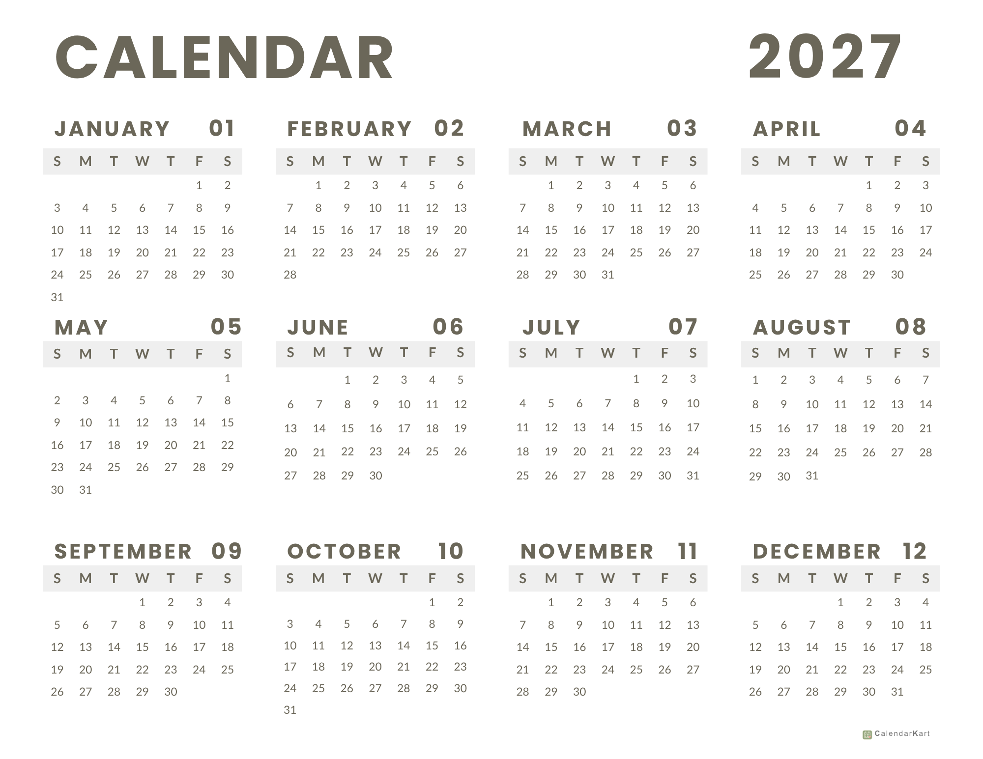 2027 New Design yearly Calendars 2