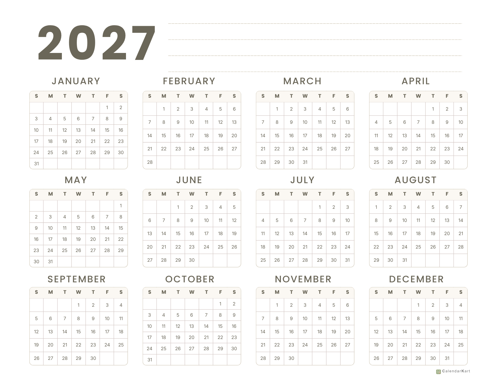 2027 New Design yearly Calendars 3