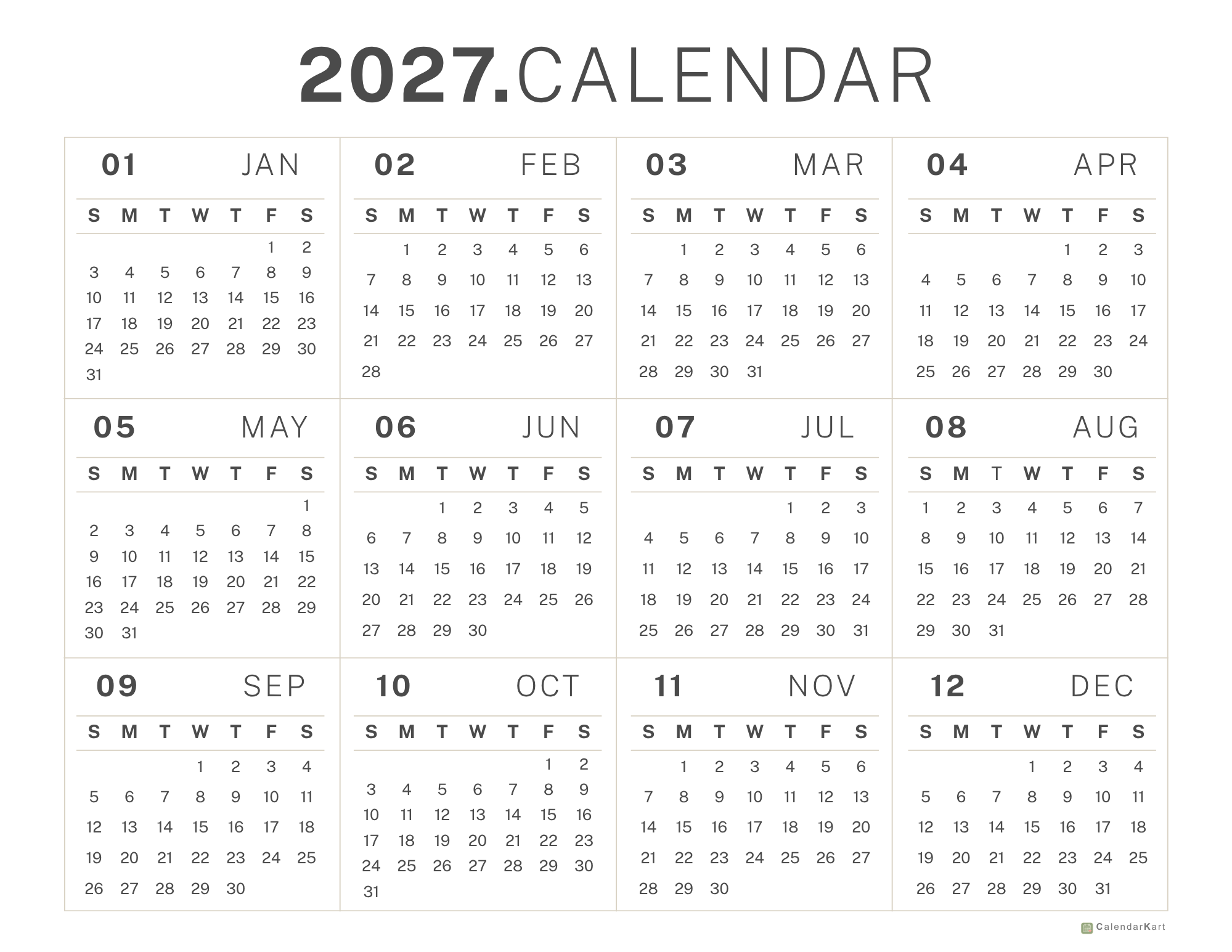 2027 New Design yearly Calendars 5