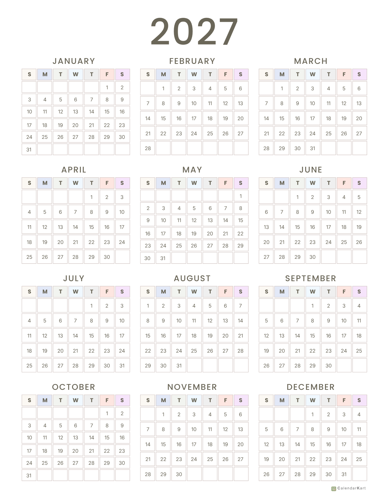 2027 New Design yearly Calendars 6