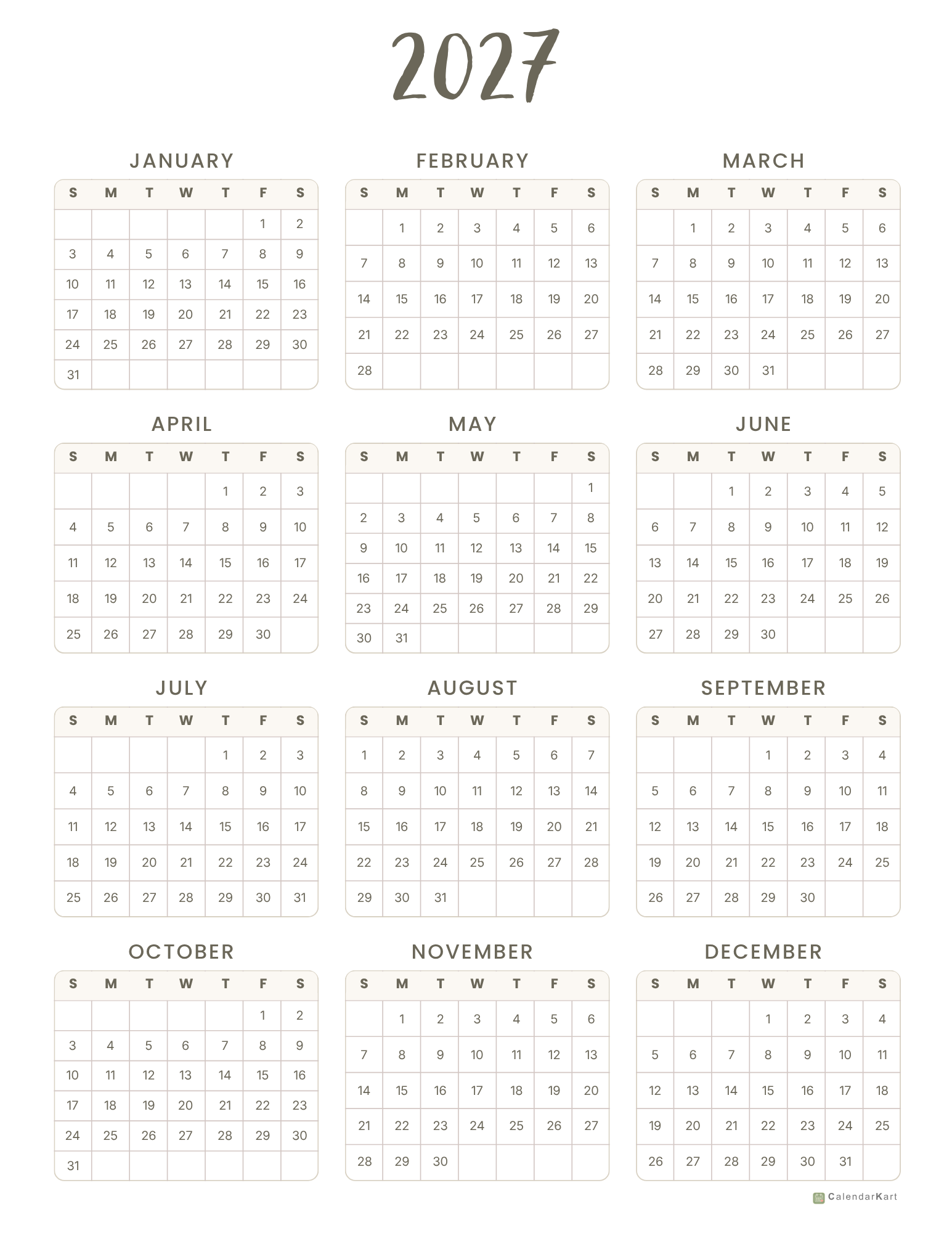 2027 New Design yearly Calendars 7