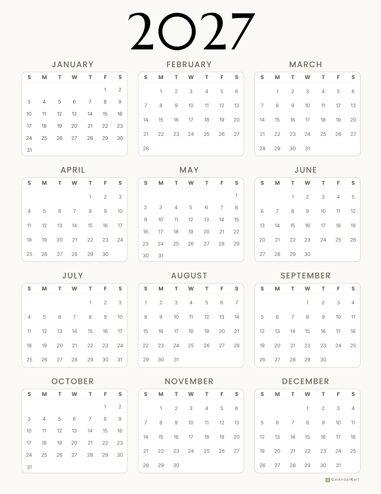 2027 New Design yearly Calendars 8