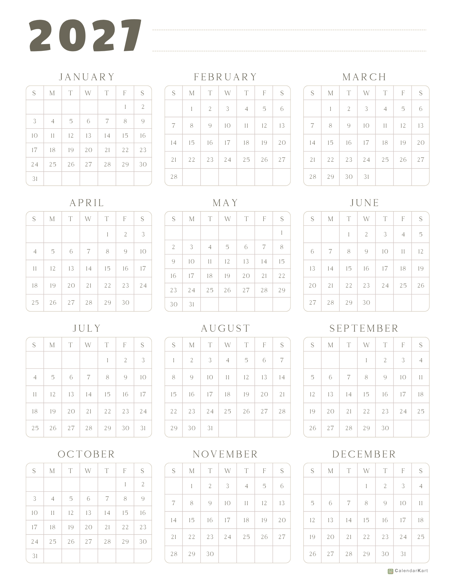 2027 New Design yearly Calendars 9