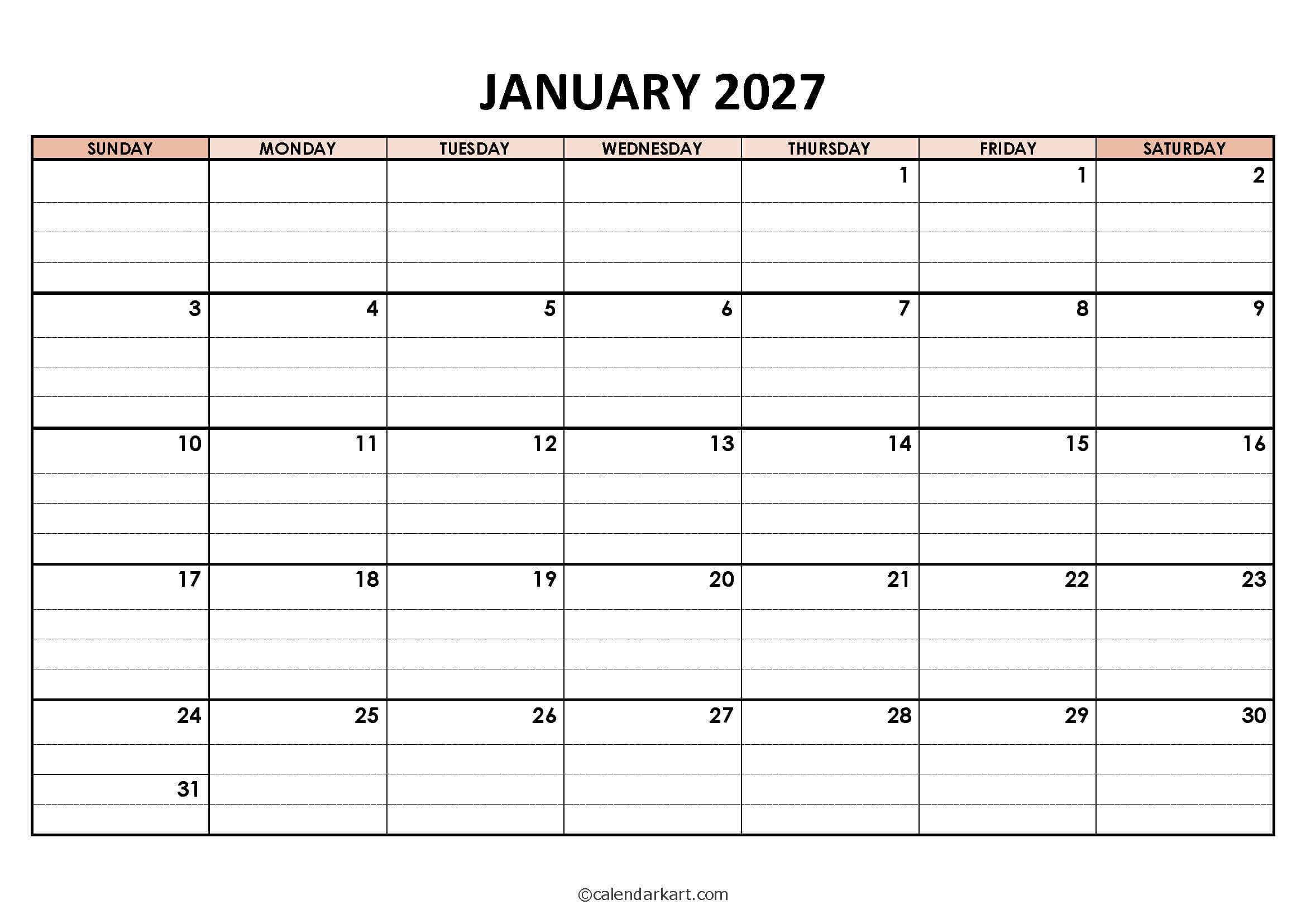 2027-Word-Calendar-Lined