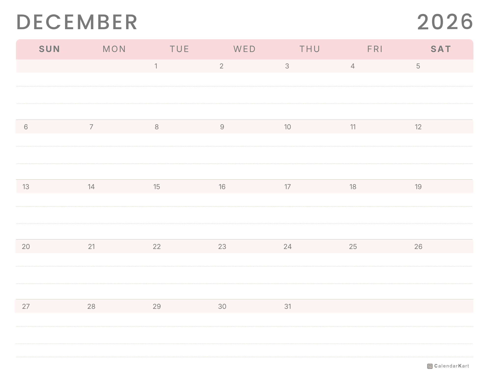 December 2026 Monthly Calendars 13