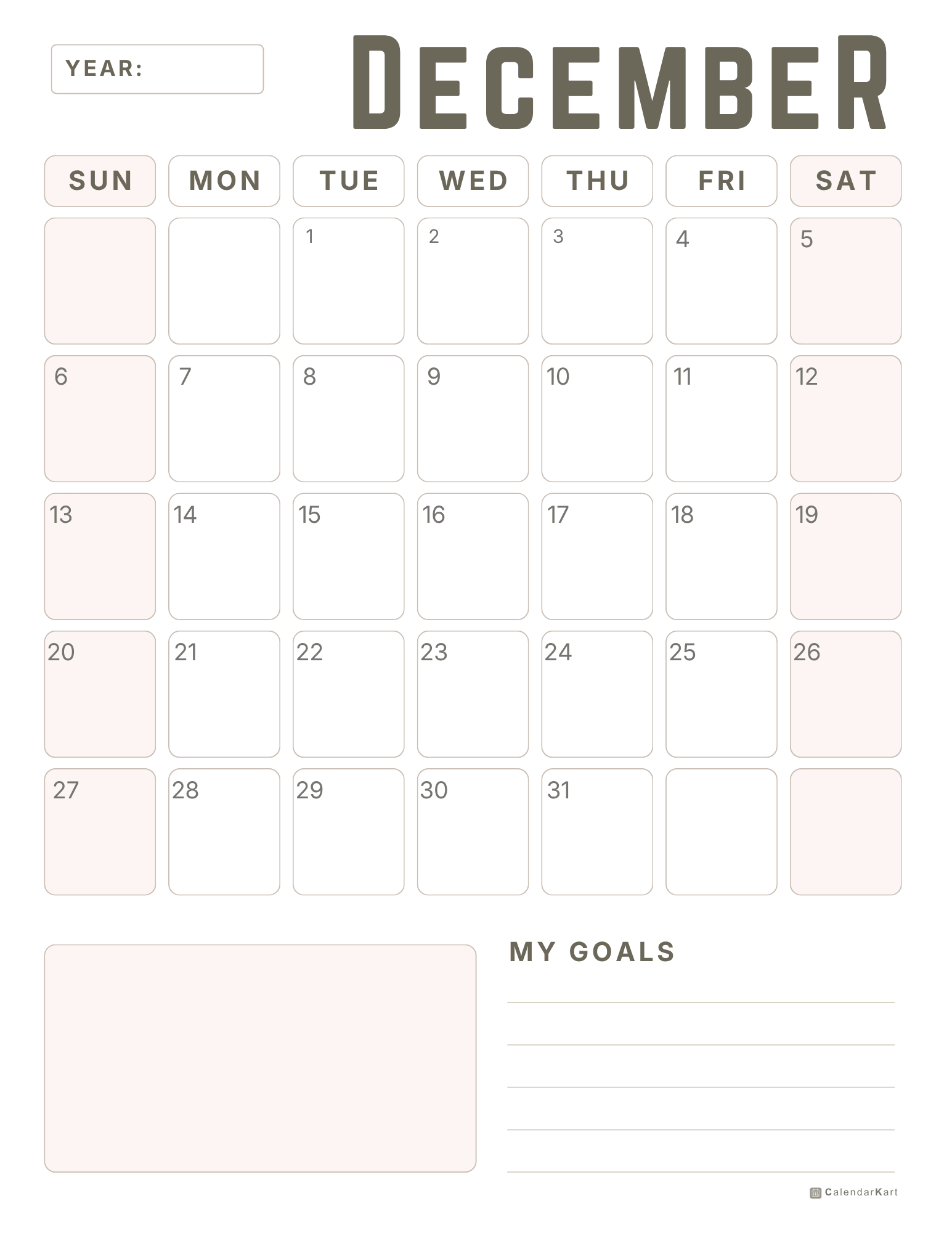 December 2026 Monthly Calendars 7
