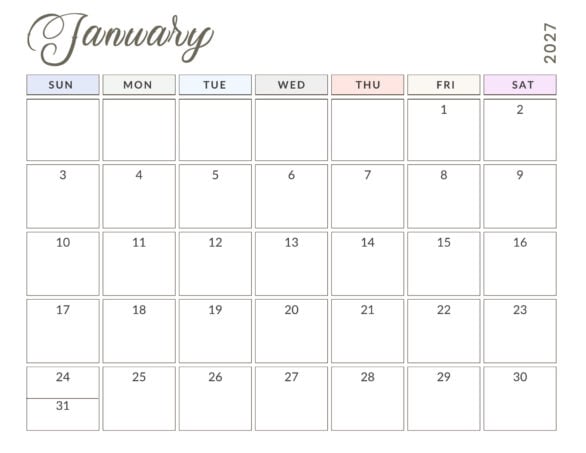 Fillable PDF Monthly Calendar Jan-Dec 2027 (1)
