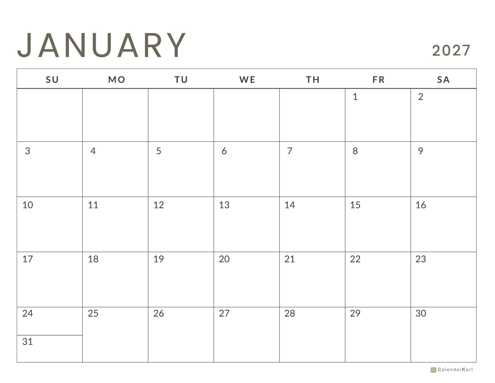 Fillable PDF Monthly Calendar Jan-Dec 2027 (2)