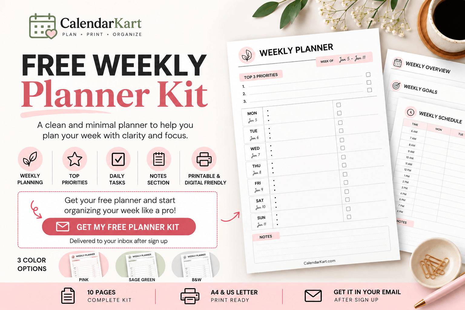Free weekly planner bundle printable. Click to get it in your inbox