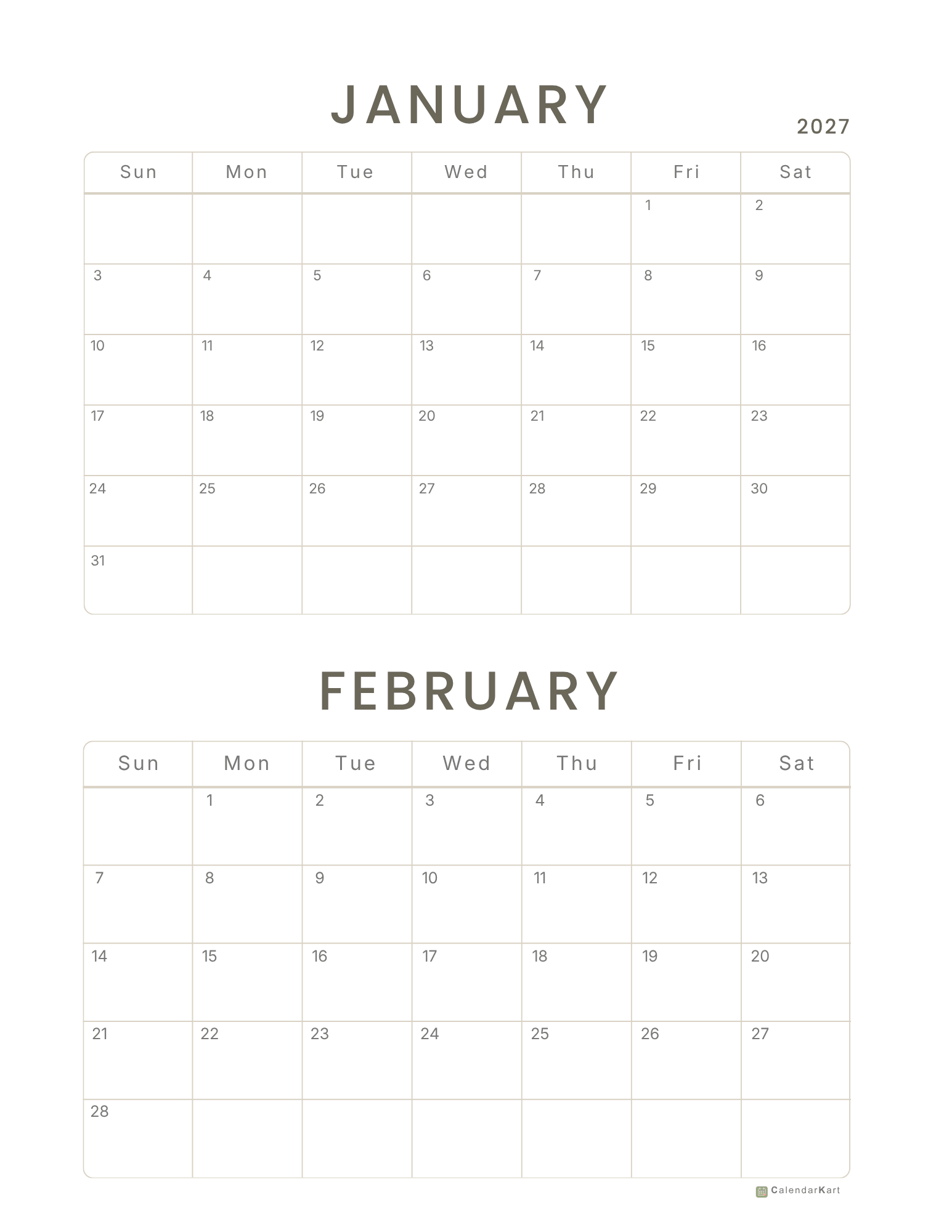 Jan-Feb BI Monthly 2027 Calendar 1