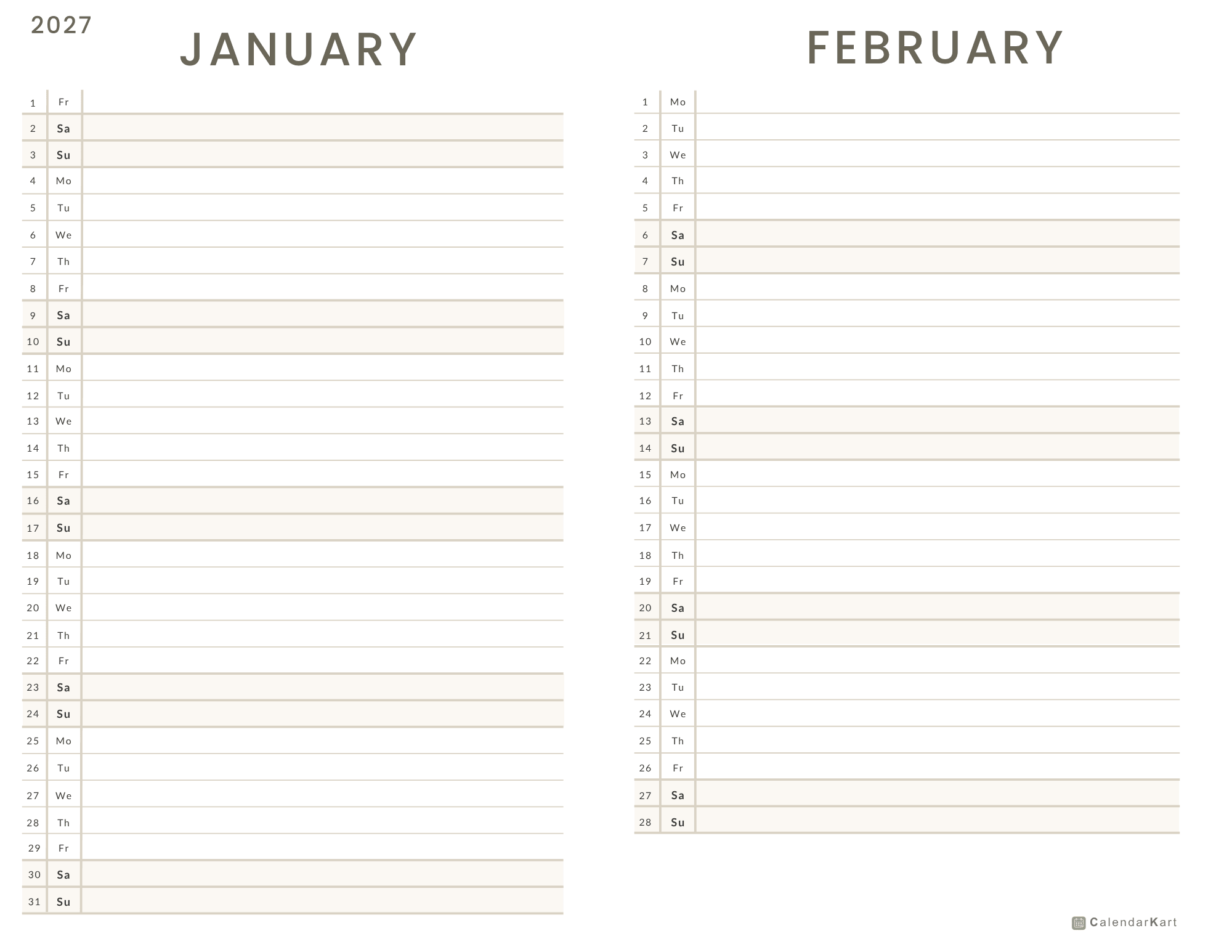 Jan-Feb BI Monthly 2027 Calendar 10