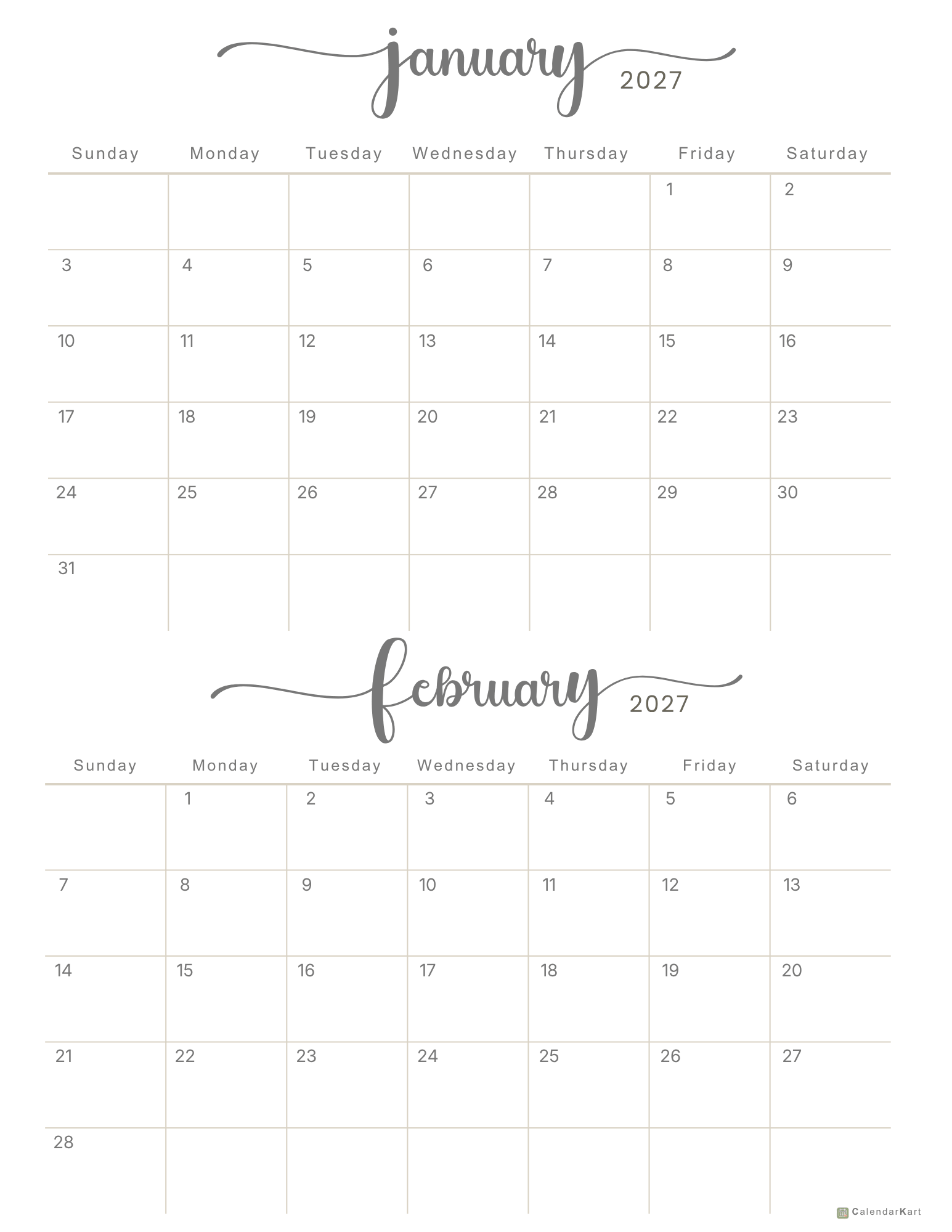Jan-Feb BI Monthly 2027 Calendar 2