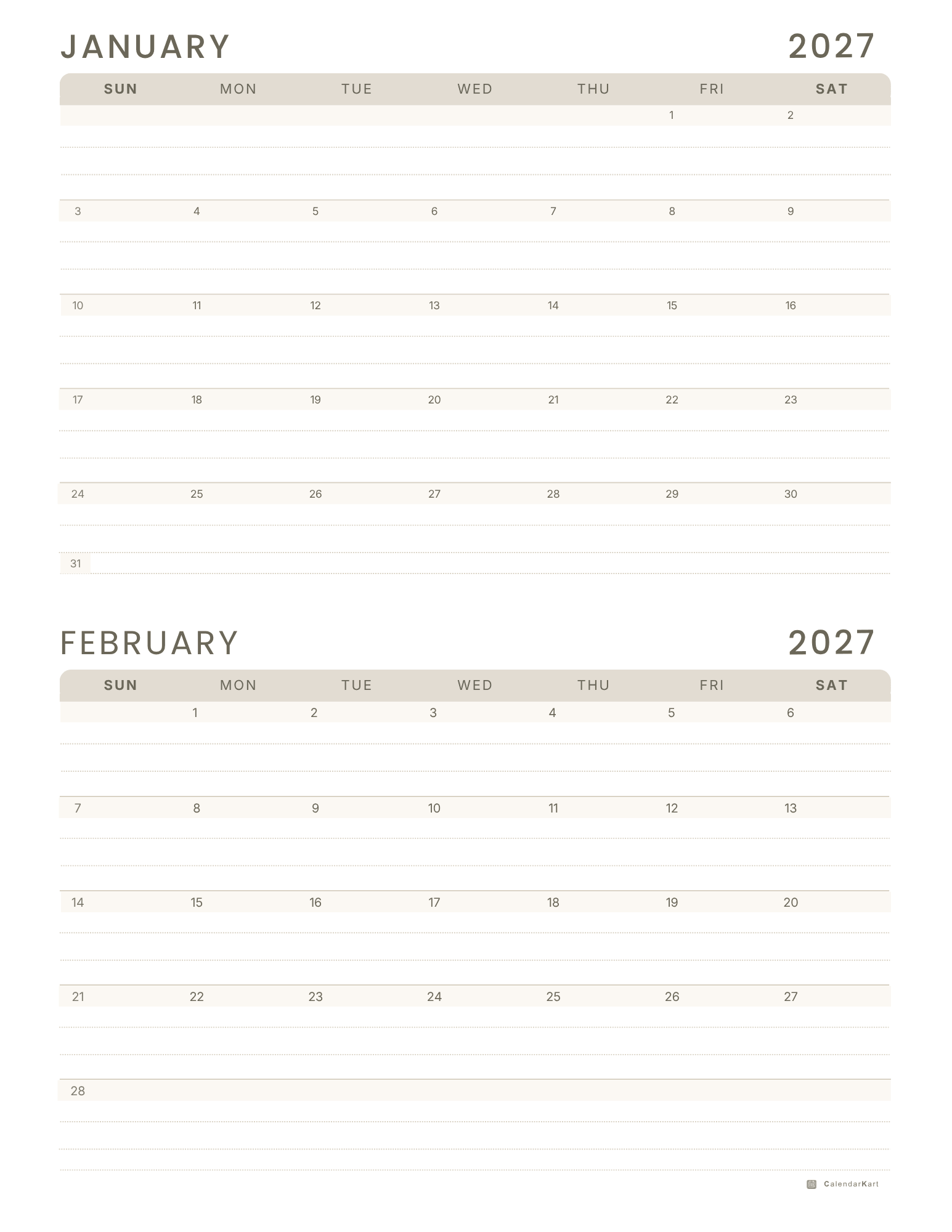 Jan-Feb BI Monthly 2027 Calendar 4