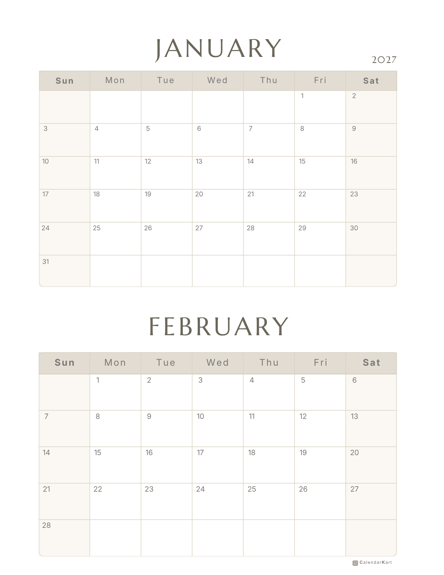 Jan-Feb BI Monthly 2027 Calendar 5