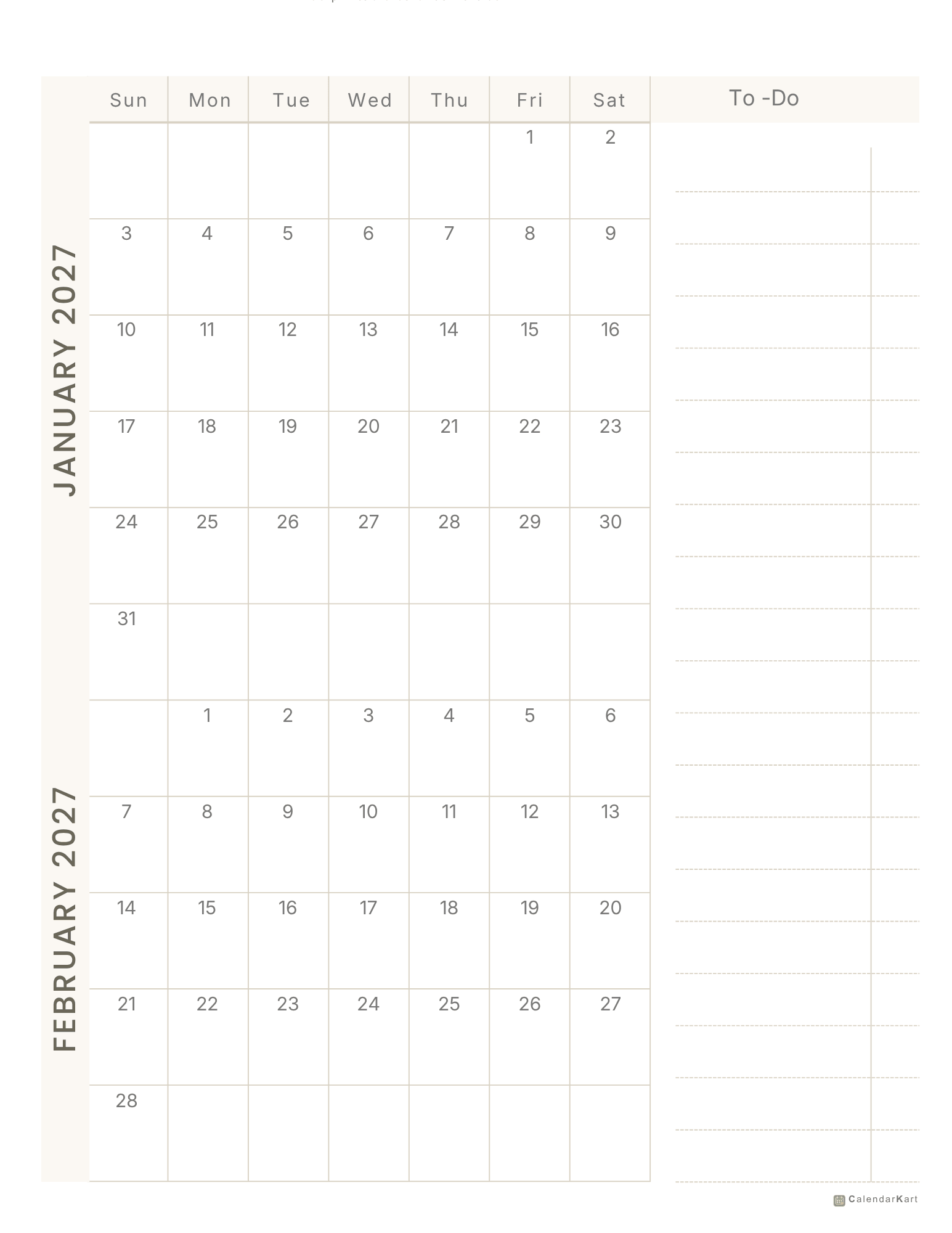 Jan-Feb BI Monthly 2027 Calendar 6