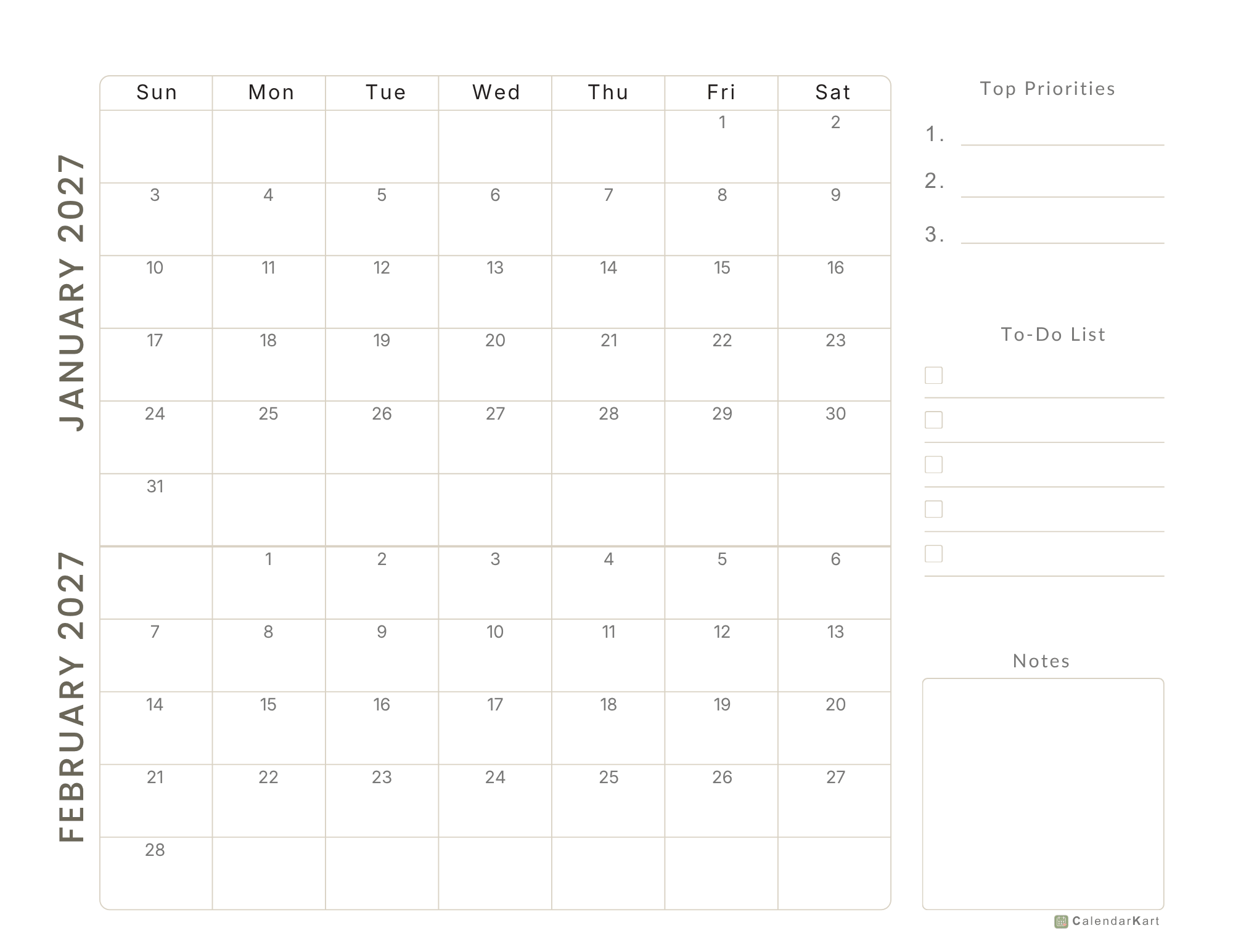 Jan-Feb BI Monthly 2027 Calendar 7