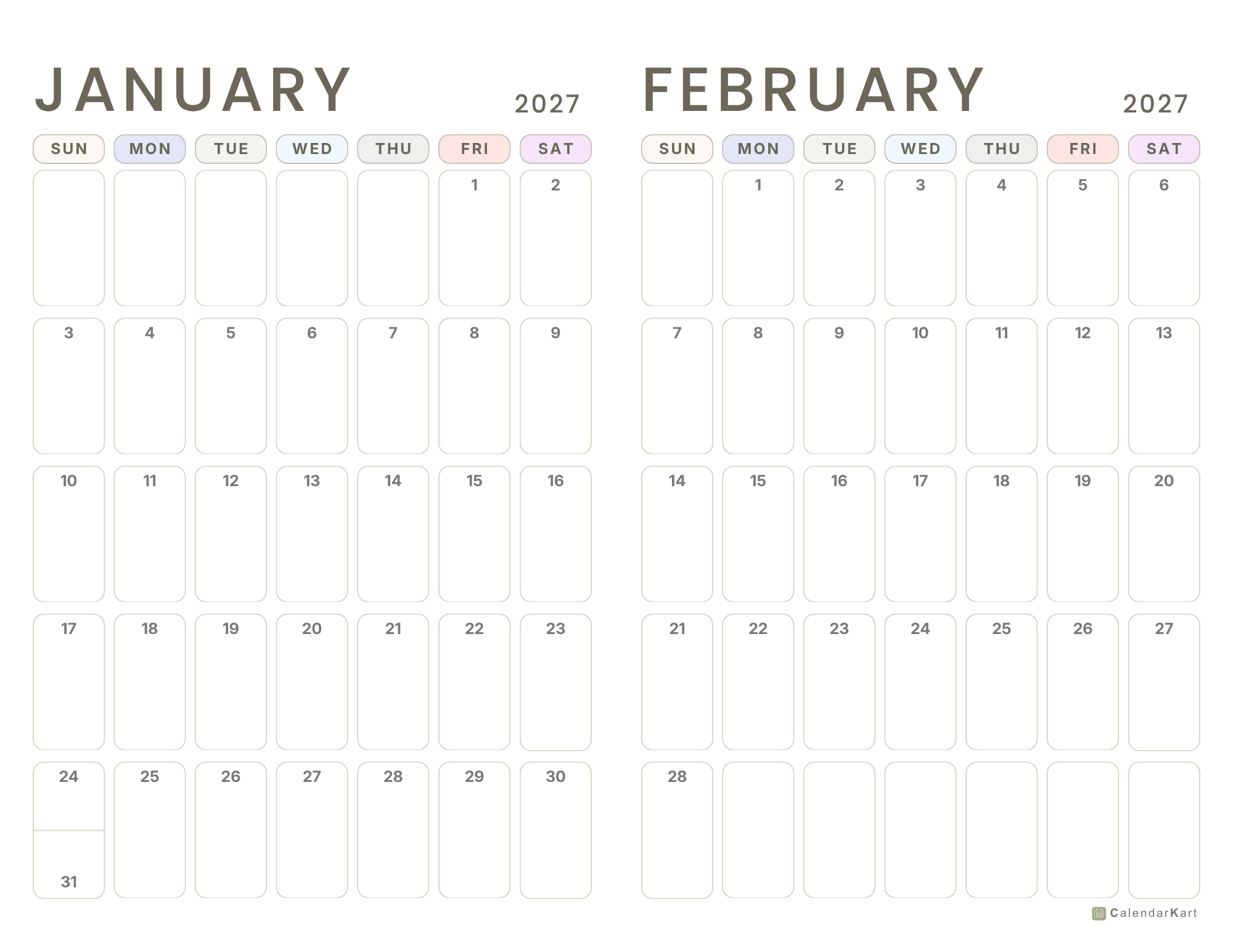 Jan-Feb BI Monthly 2027 Calendar 8