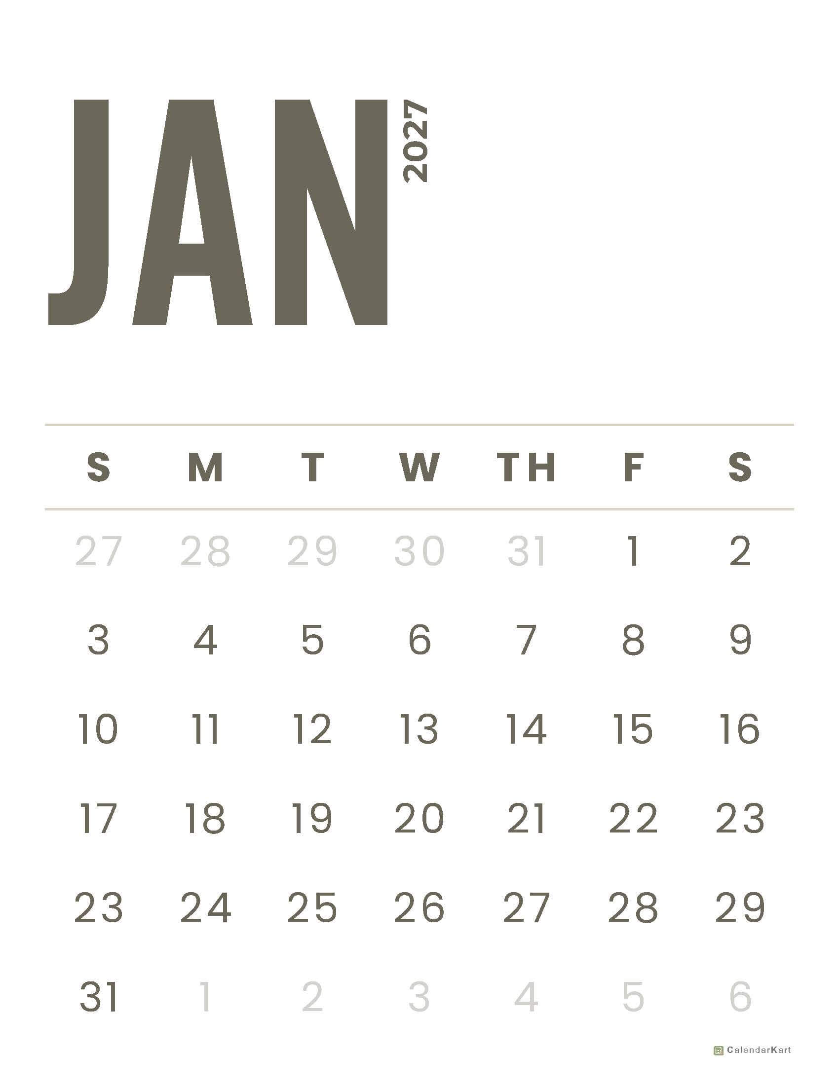 January 2027 Printable PDF 2