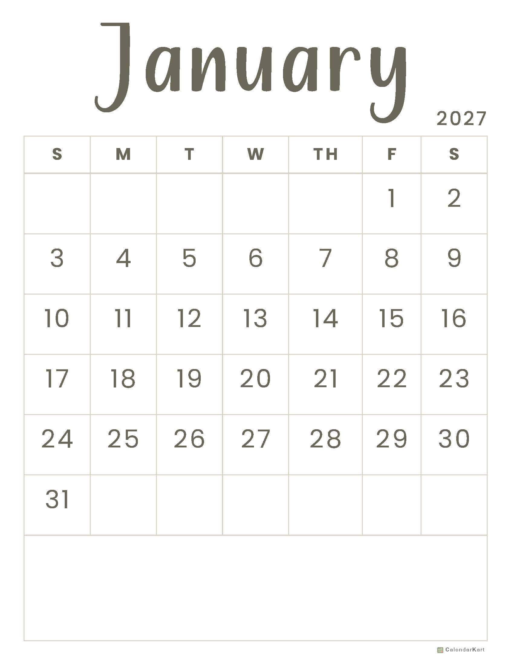 January 2027 Printable PDF 4