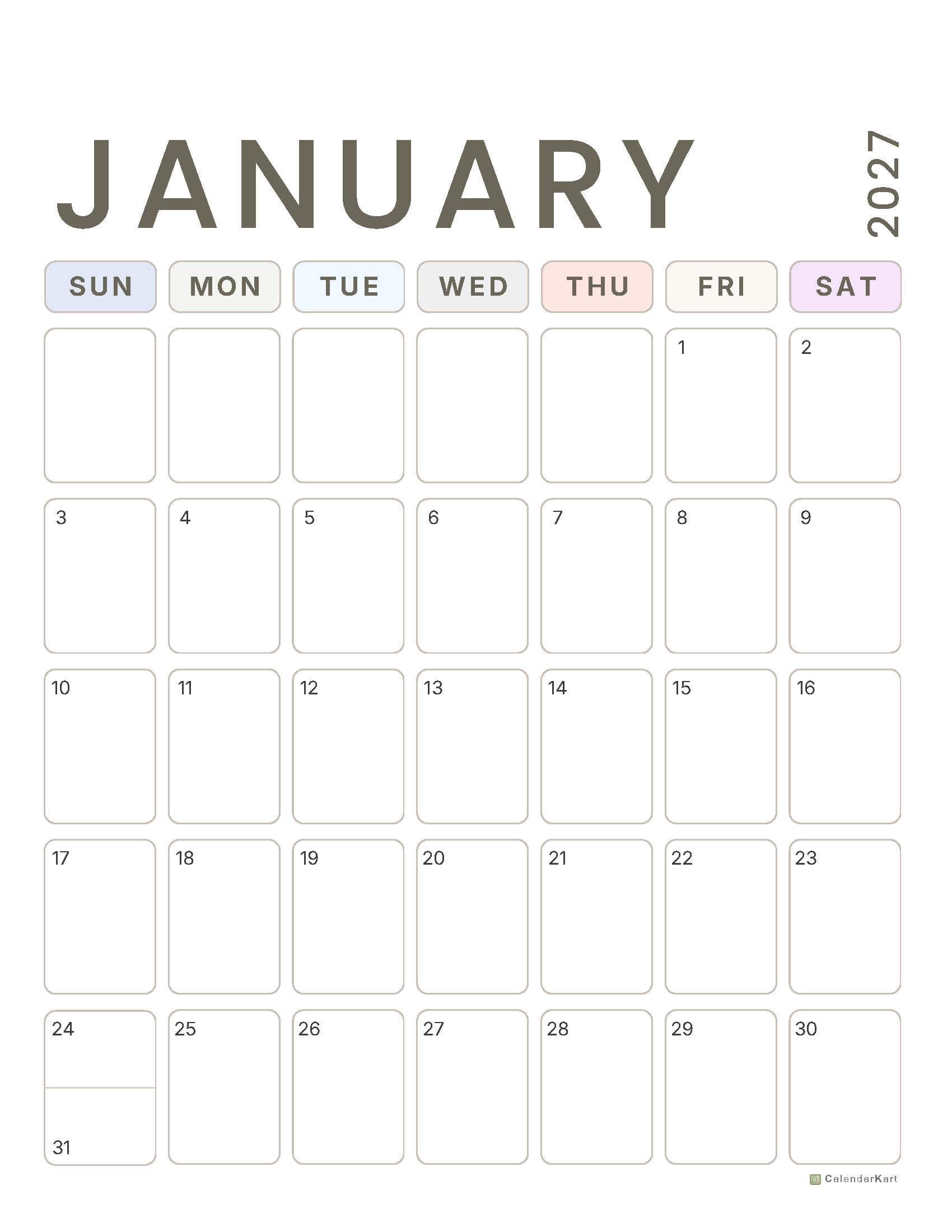 January 2027 Printable Calendar 5