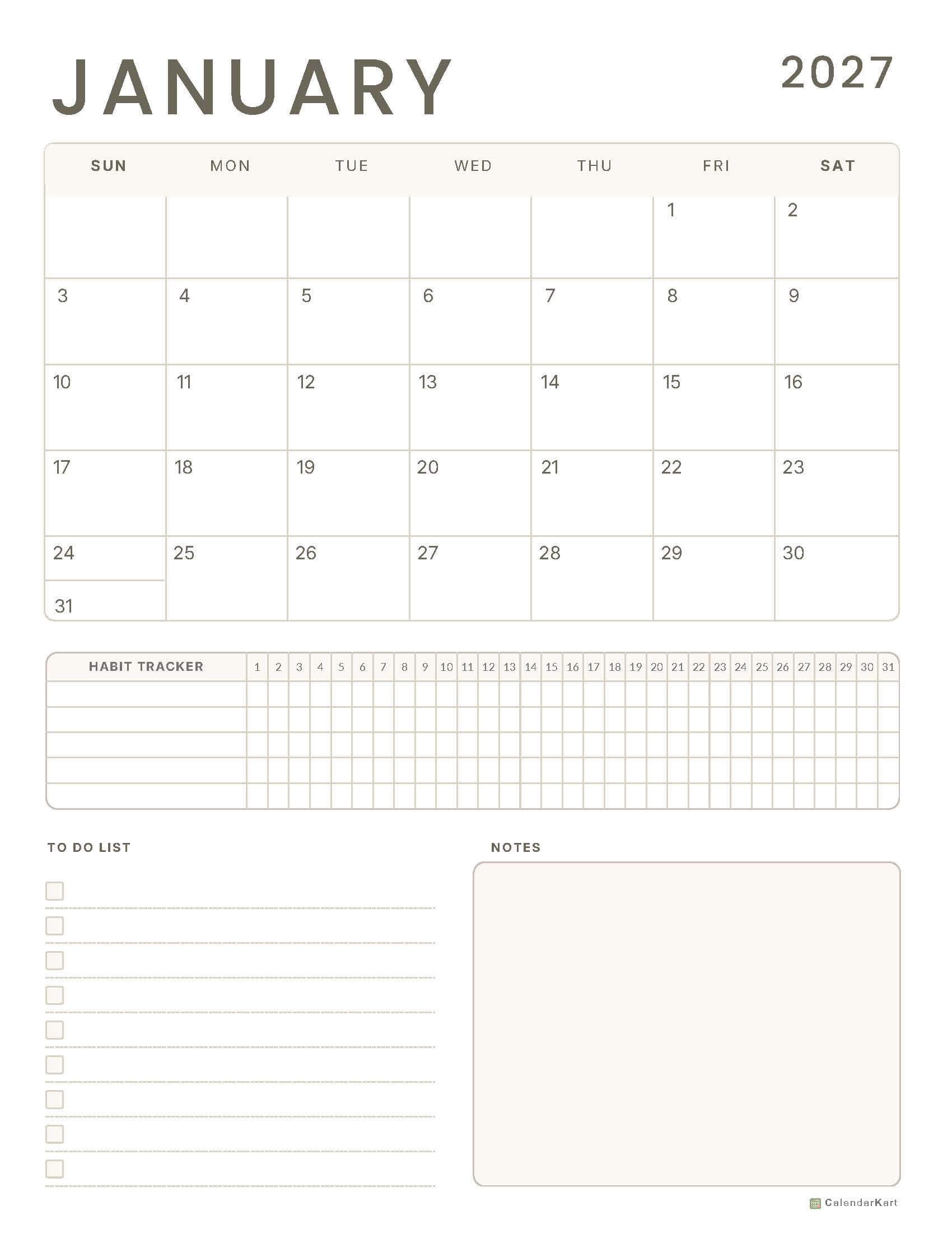 January 2027 Printable Calendar 6