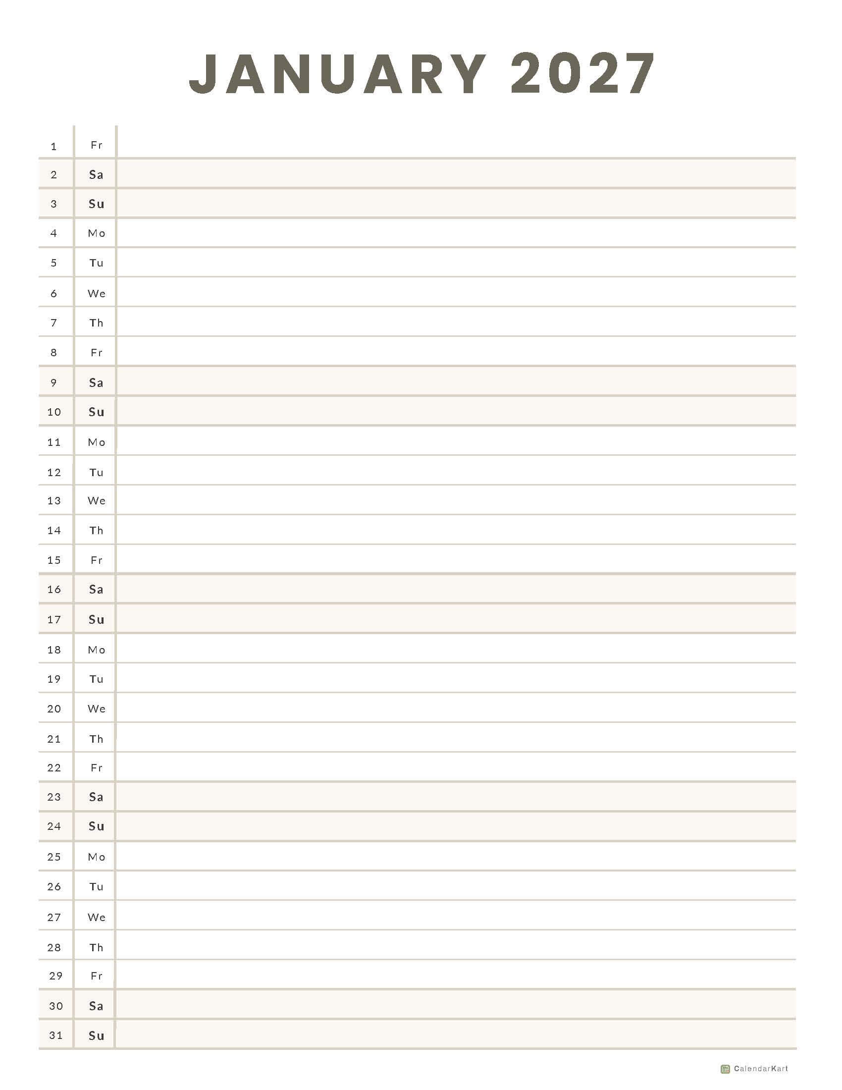 January 2027 Printable Calendar 8