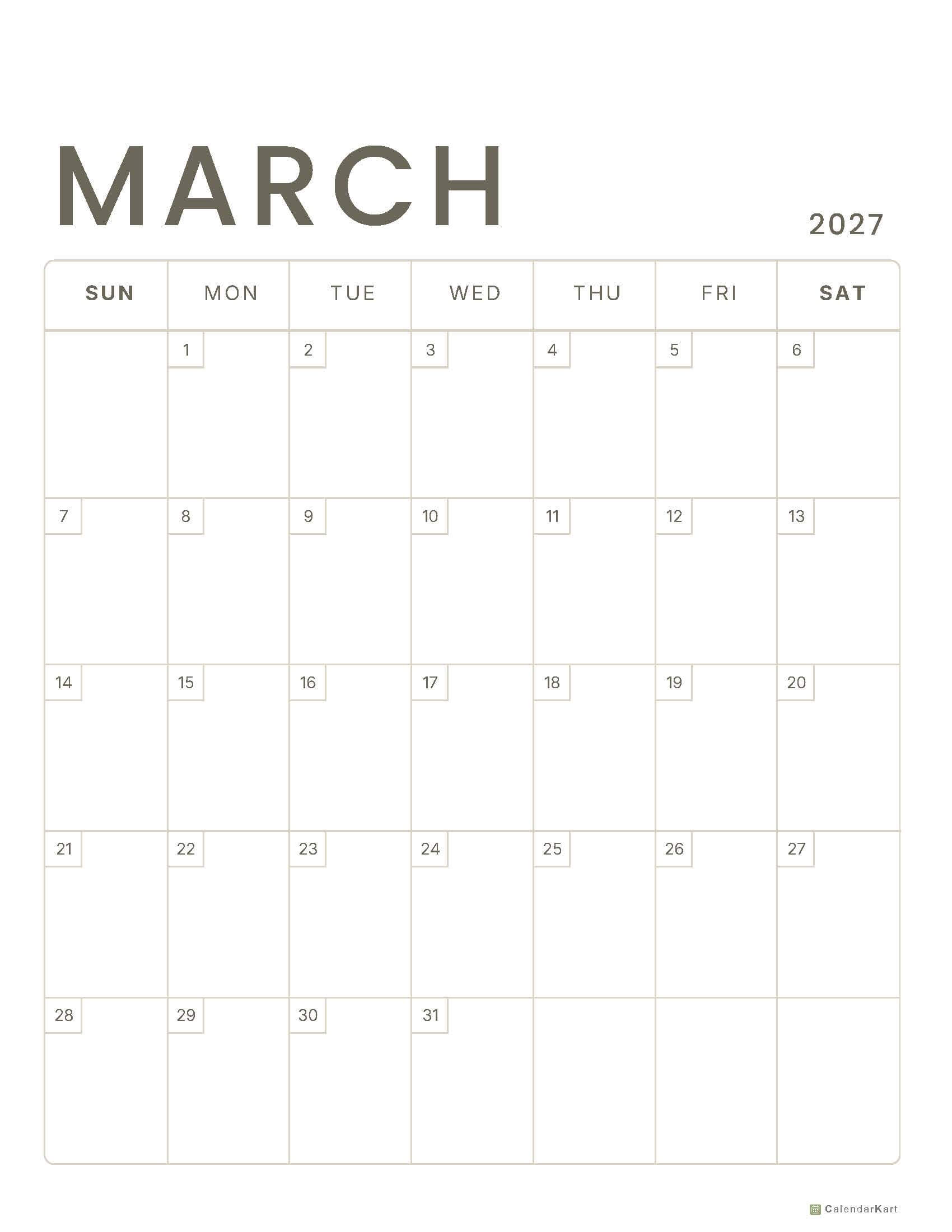 March 2027 Monthly Calendars 3