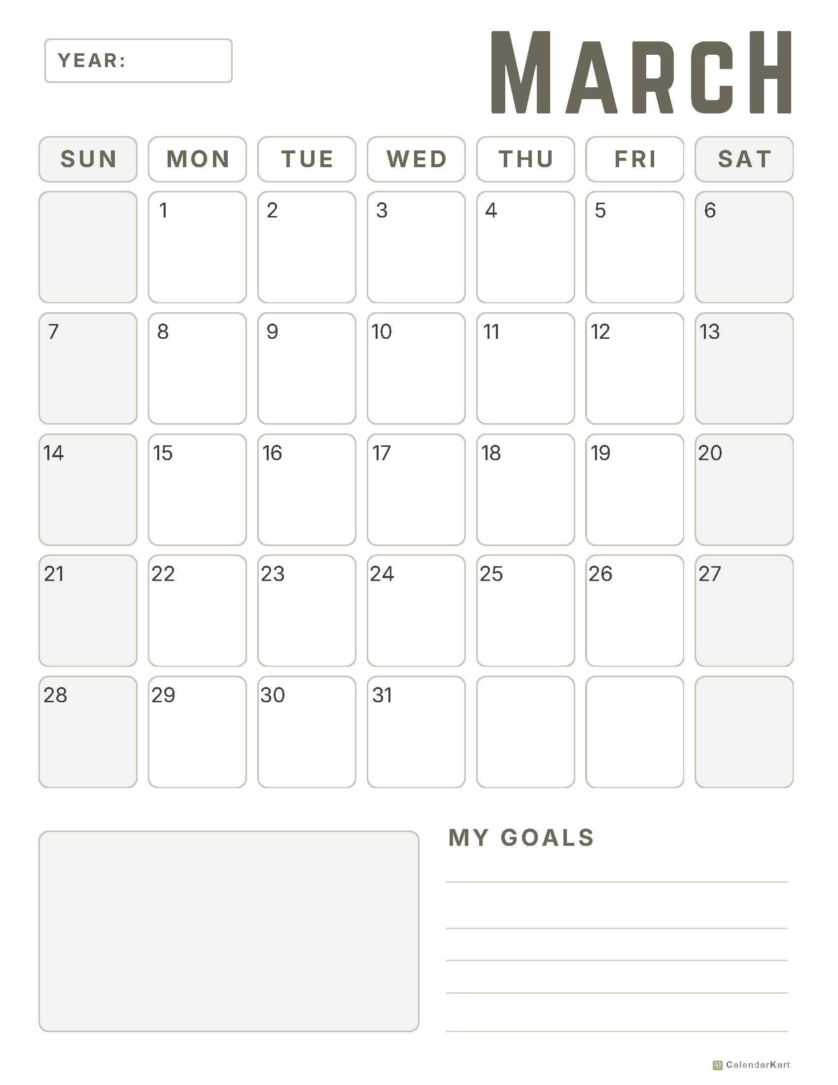 March 2027 Monthly Calendars 7