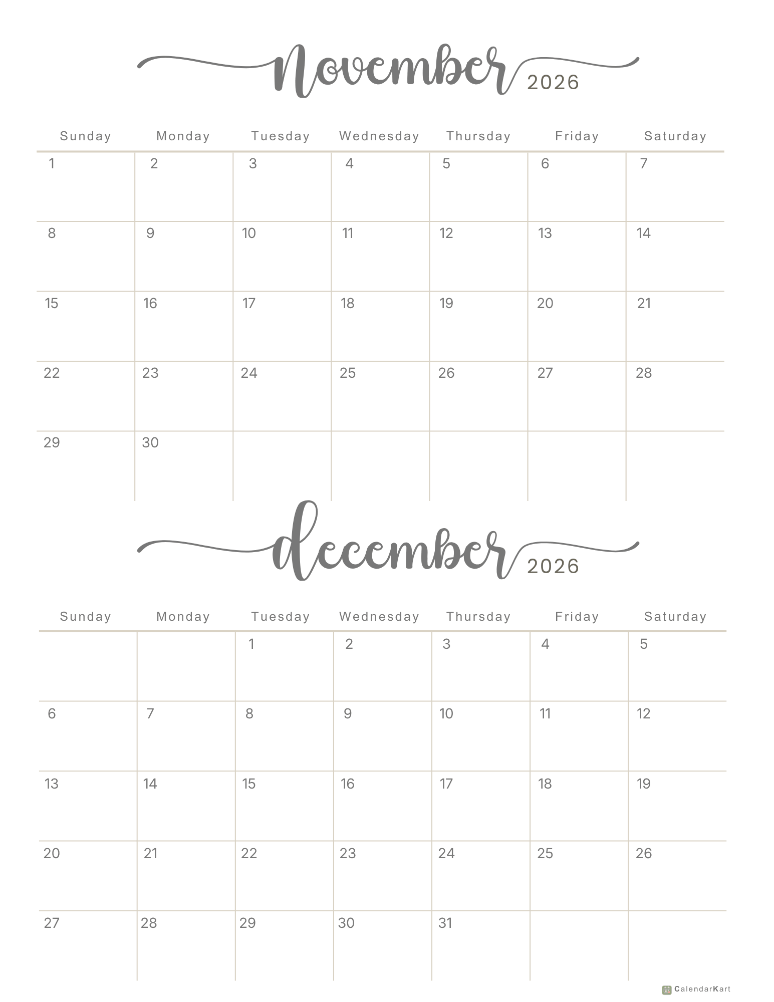 Nov-Dec 2026 BI monthly Calendars 2