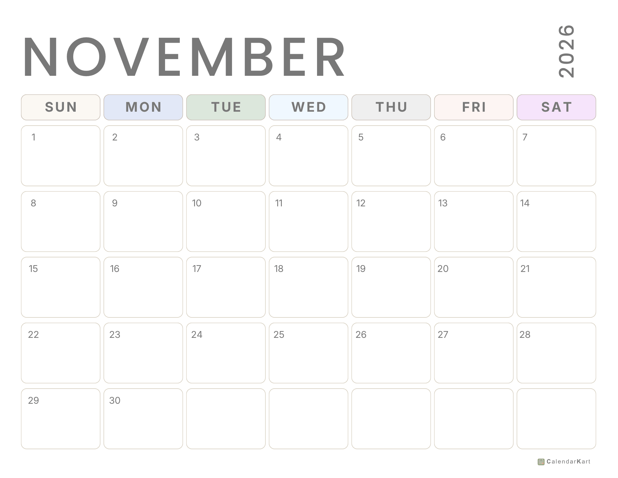 November 2026 Monthly Calendars 10
