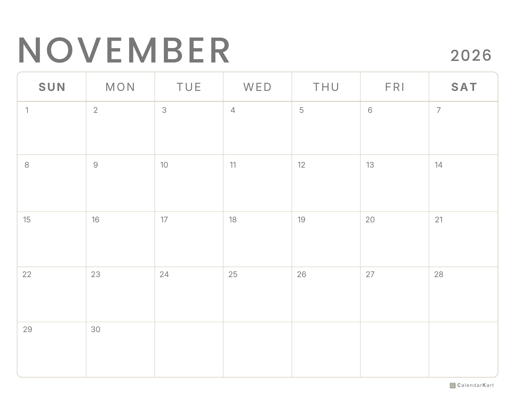 November 2026 Monthly Calendars 11